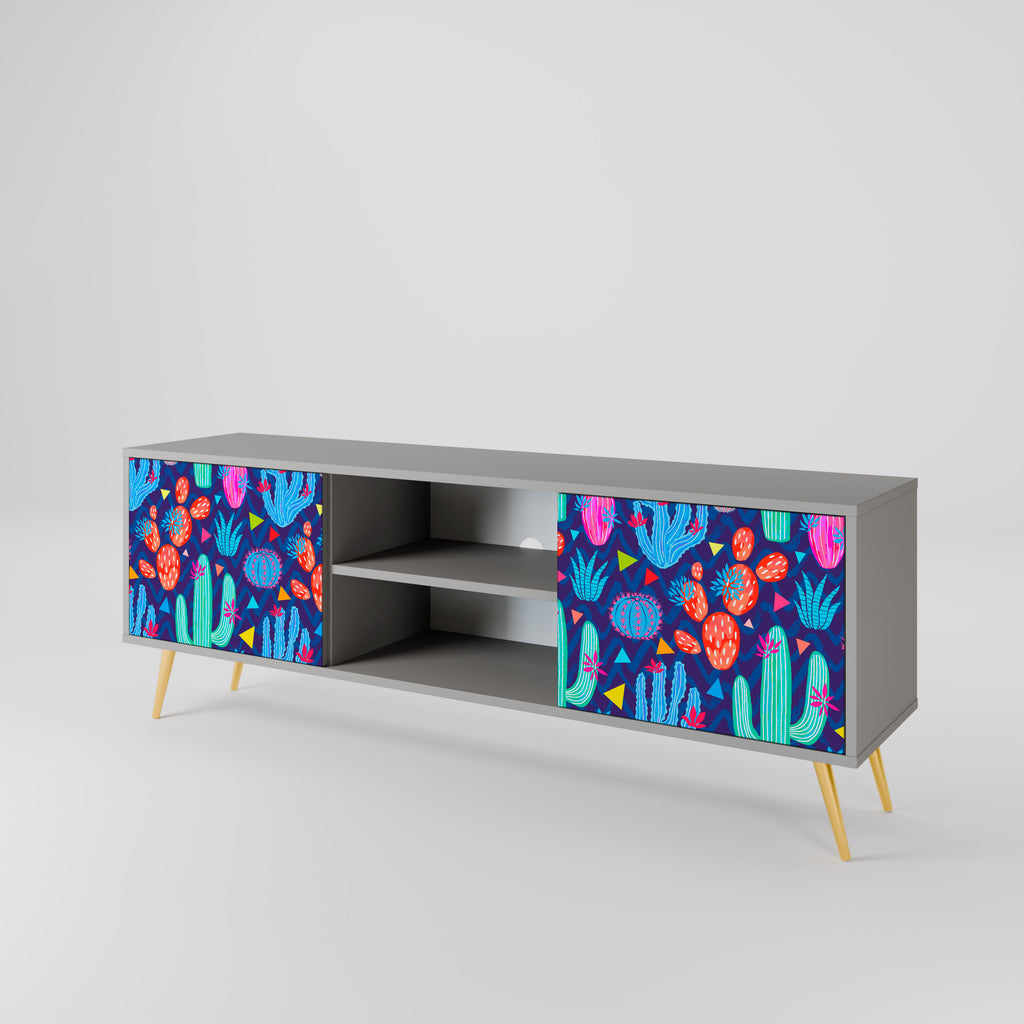 CACTUS VIBES 2-Door TV Stand in Grey Finish