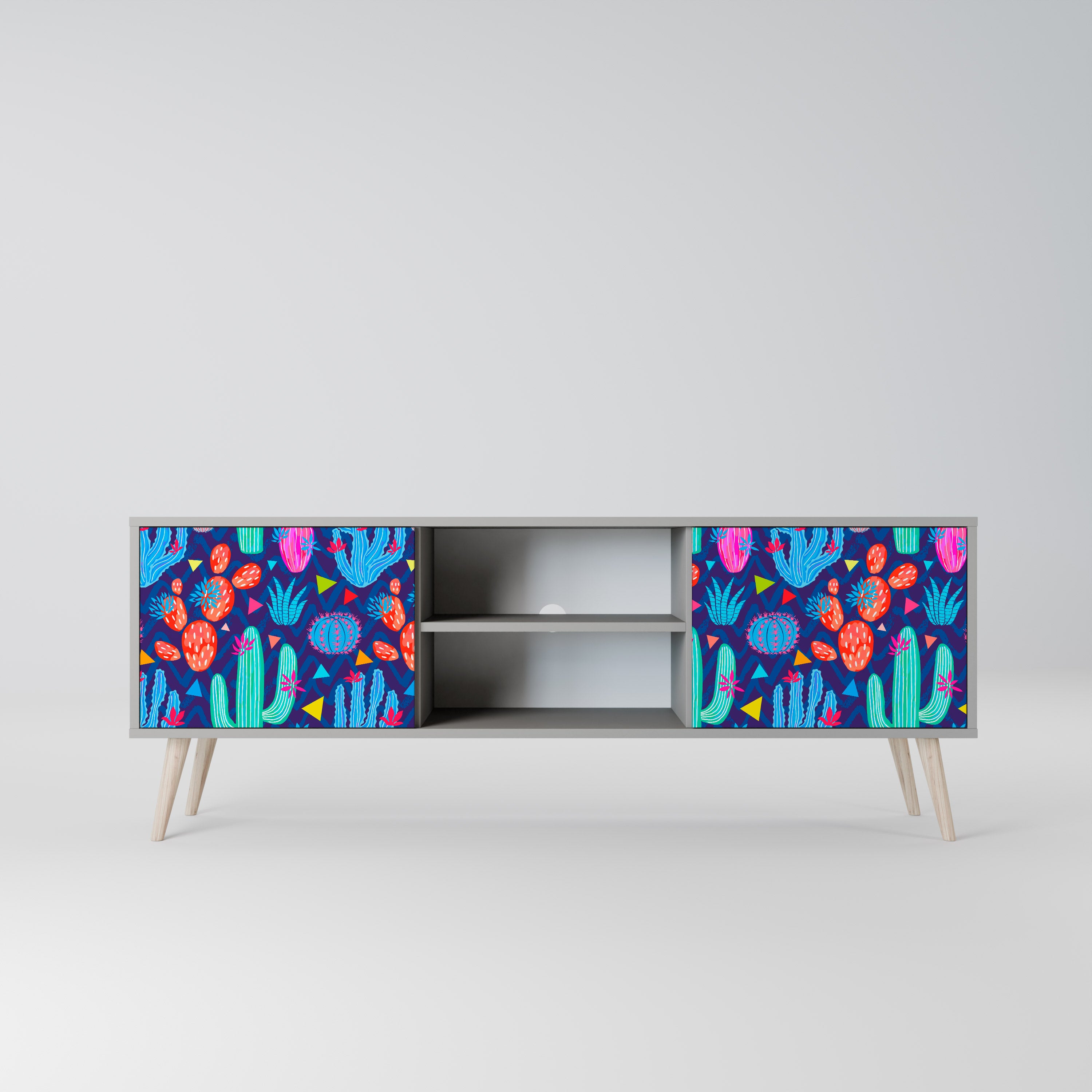 CACTUS VIBES 2-Door TV Stand in Grey Finish