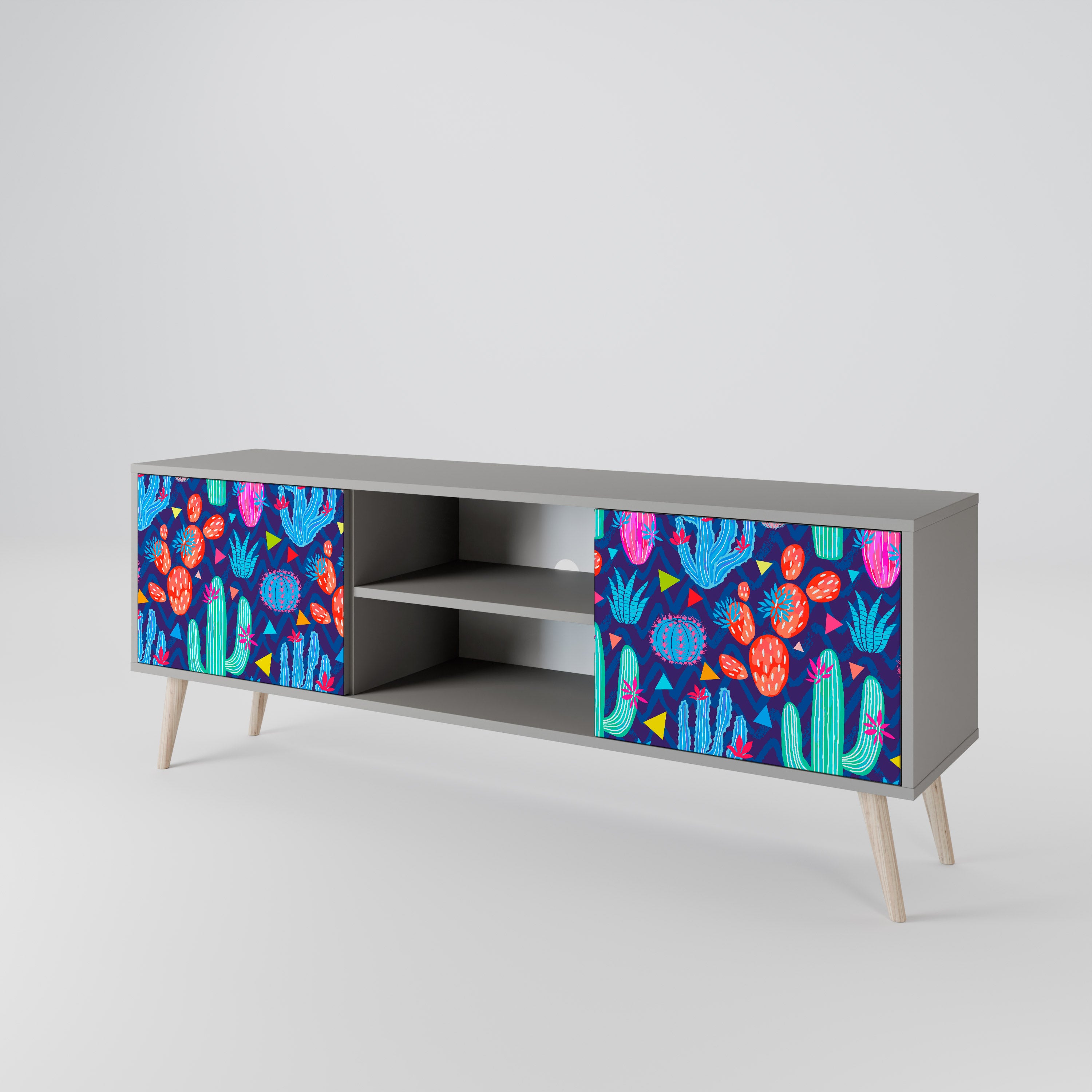 CACTUS VIBES 2-Door TV Stand in Grey Finish