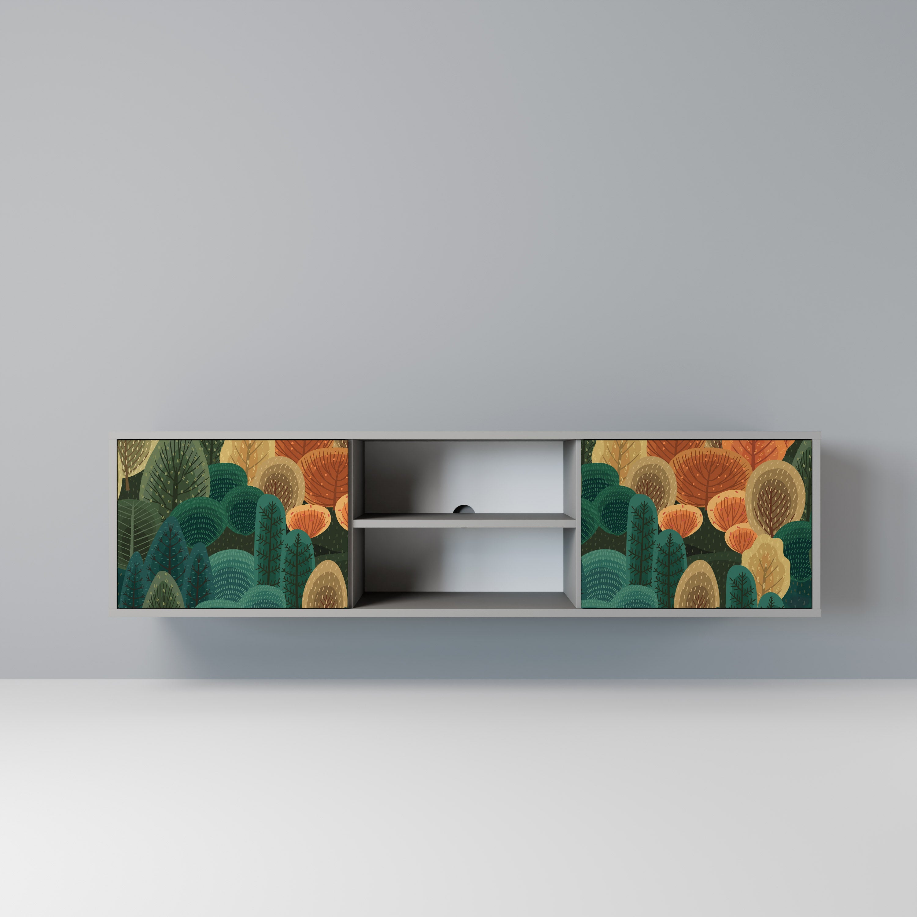 AUTUMN KALEIDOSCOPE 2-Door TV Stand in Grey Finish