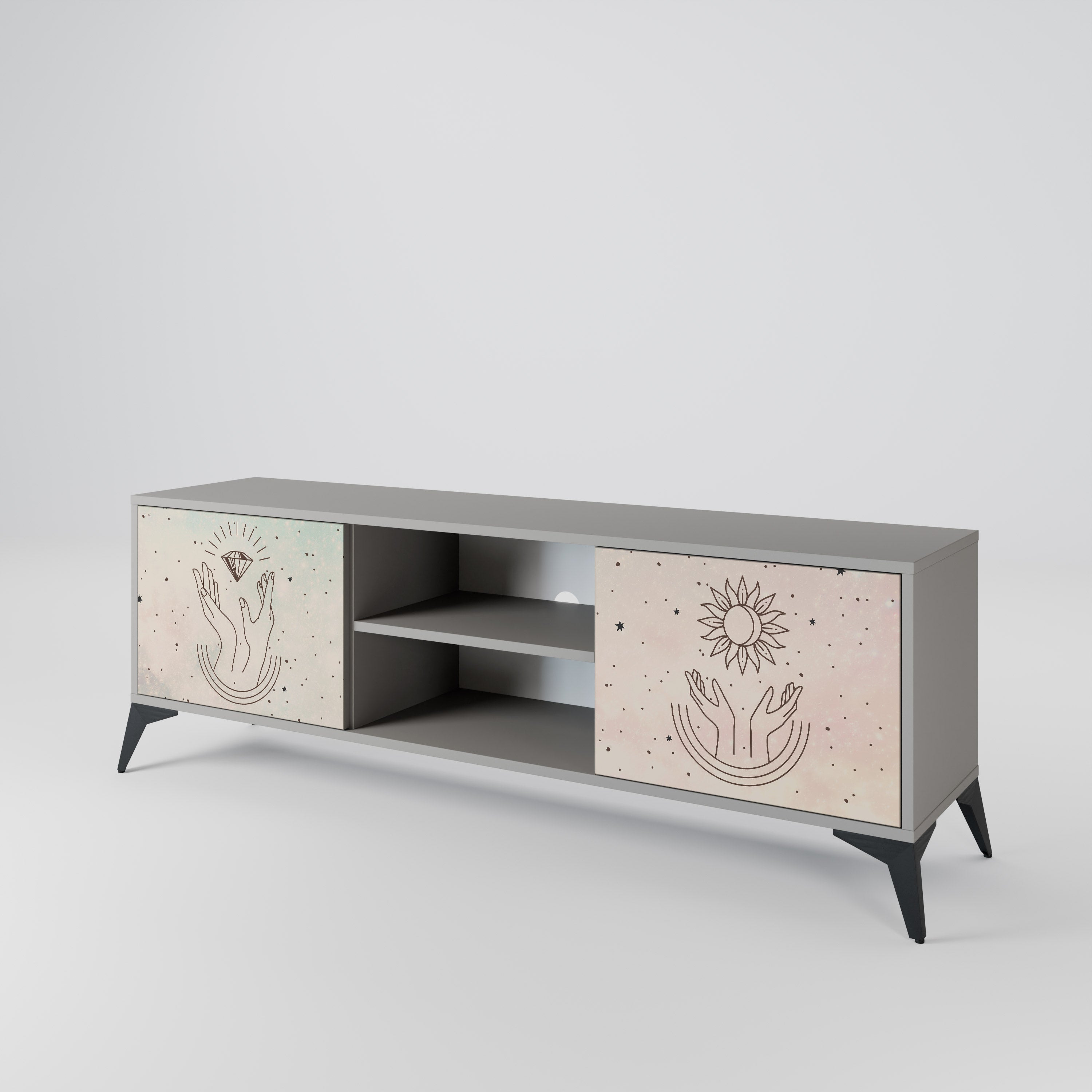 DELICATE BEAUTY 2-Door TV Stand in Grey Finish