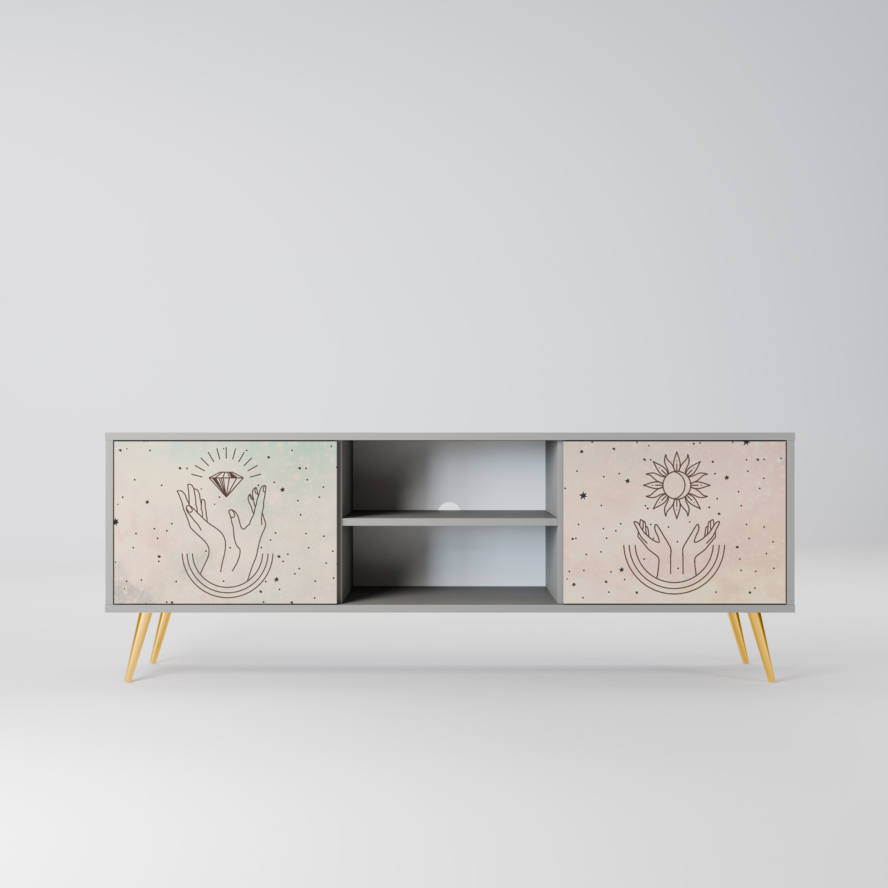 DELICATE BEAUTY 2-Door TV Stand in Grey Finish