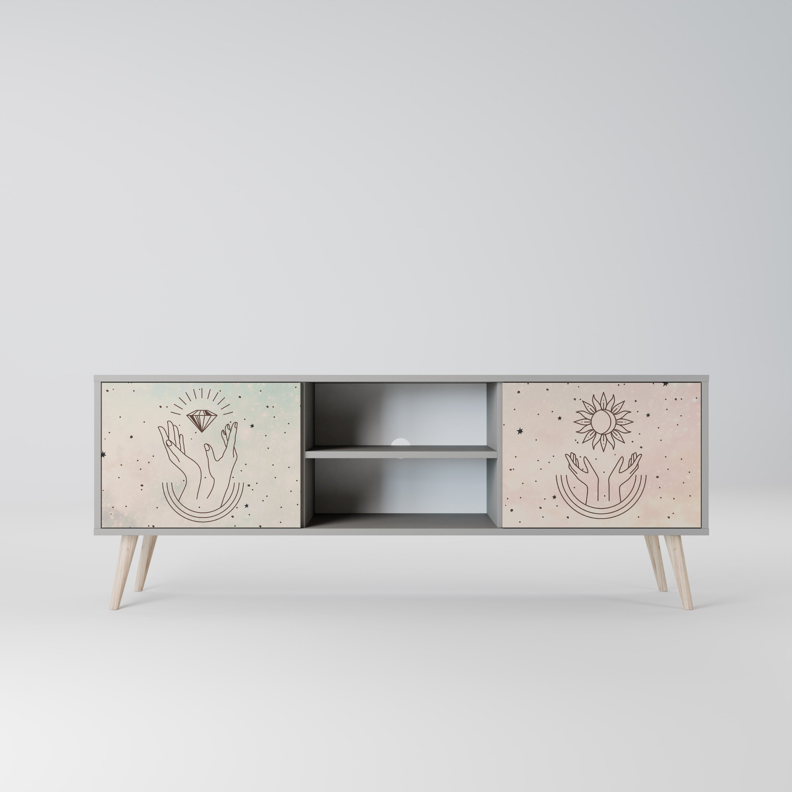 DELICATE BEAUTY 2-Door TV Stand in Grey Finish