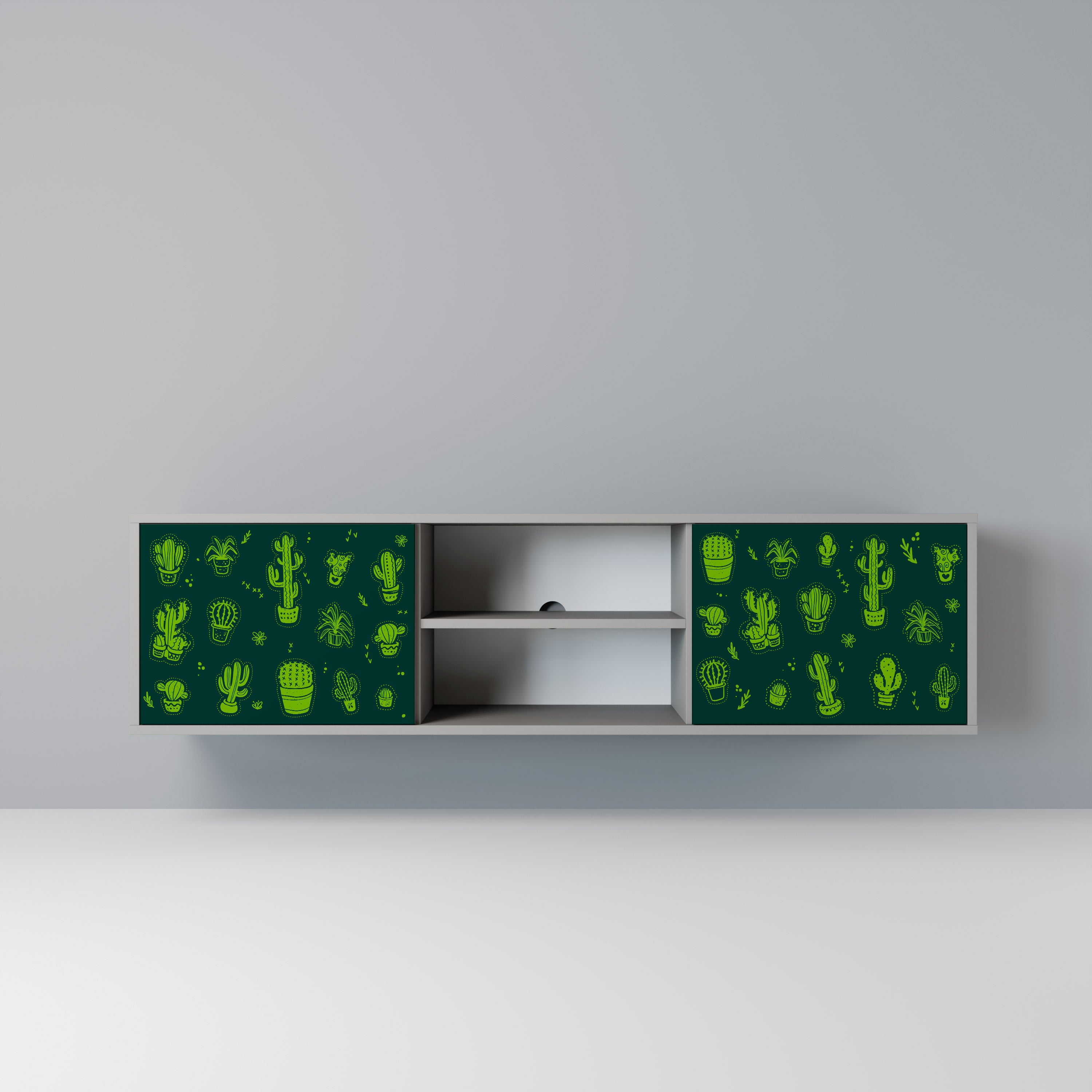 DESERT GREEN 2-Door TV Stand in Grey Finish