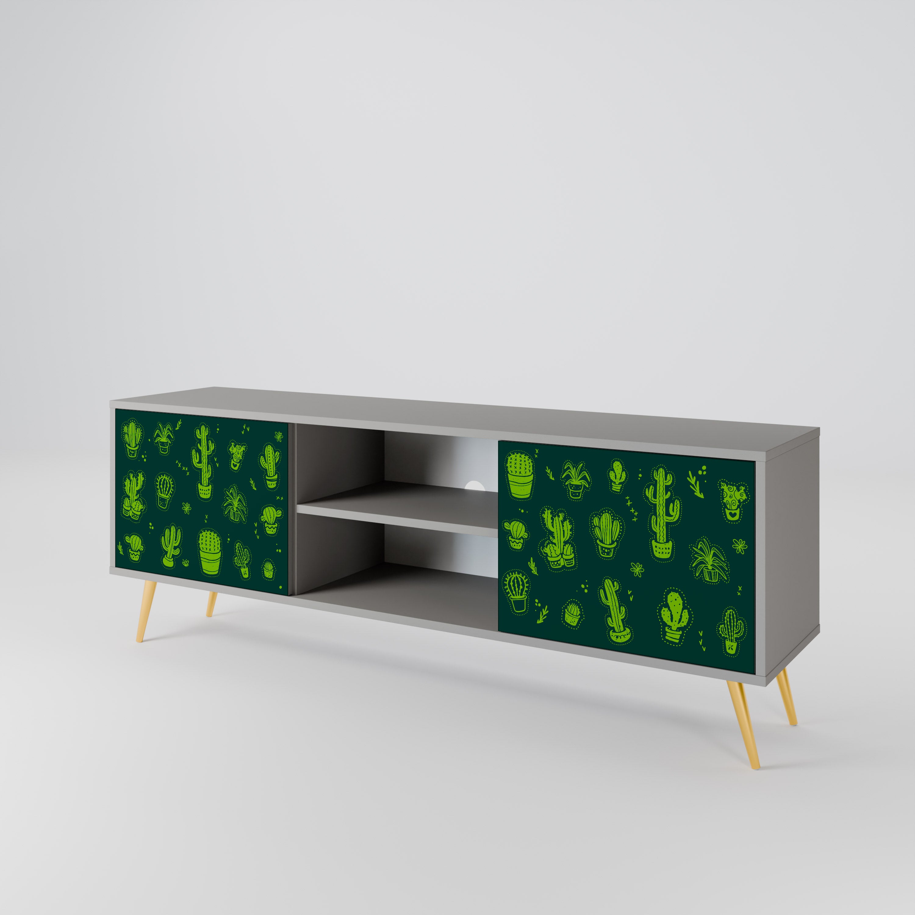 DESERT GREEN 2-Door TV Stand in Grey Finish