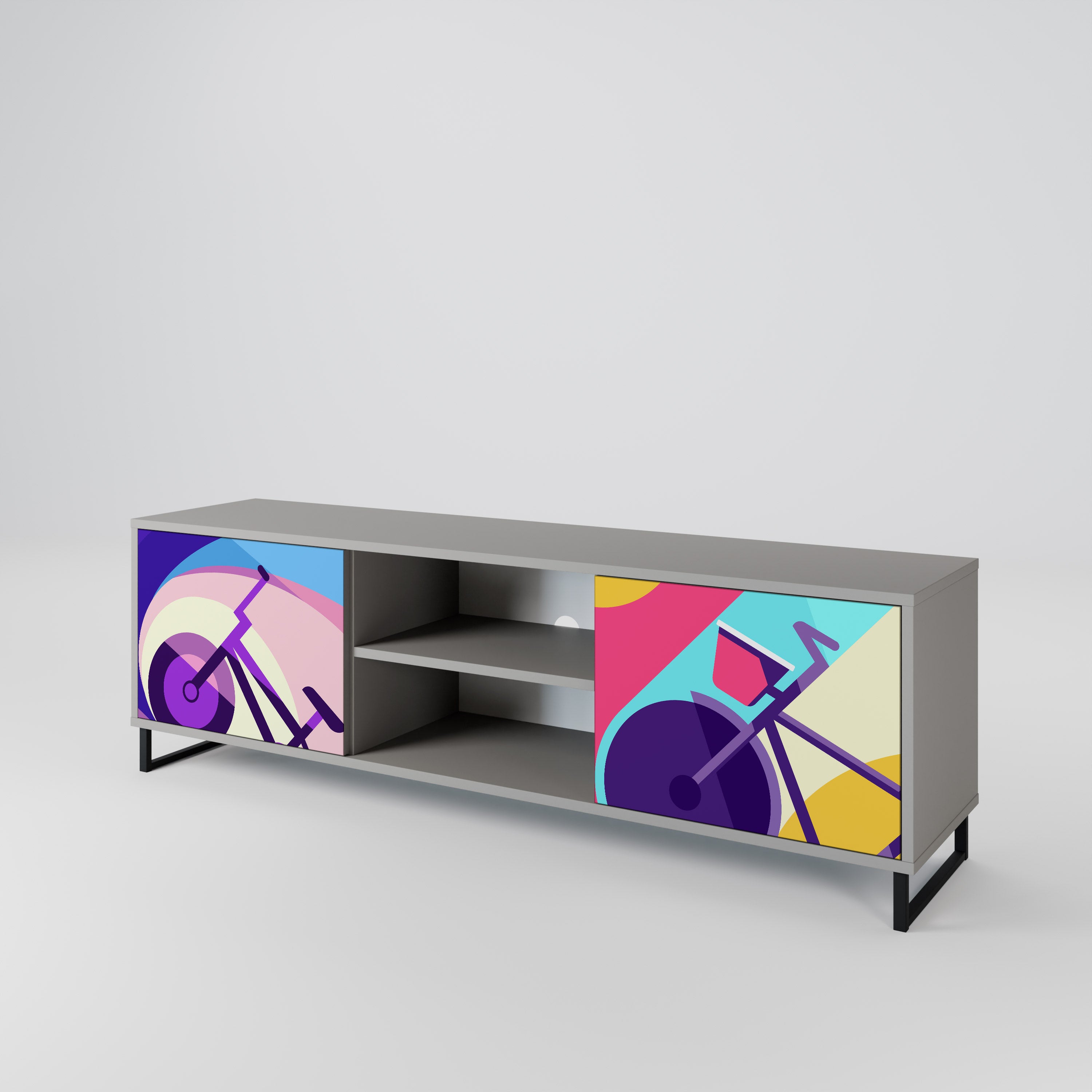 BIKE DREAMS 2-Door TV Stand in Grey Finish