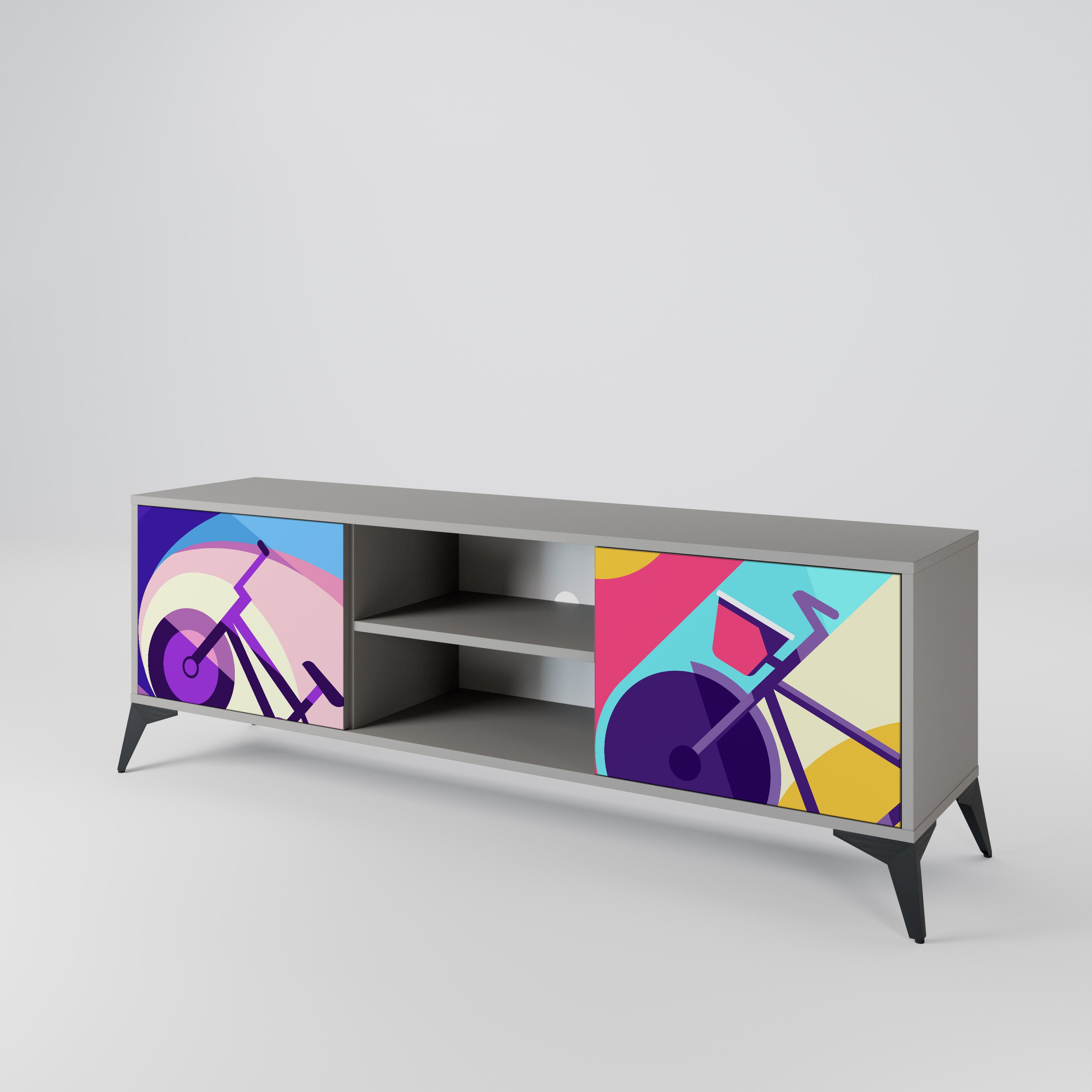 BIKE DREAMS 2-Door TV Stand in Grey Finish