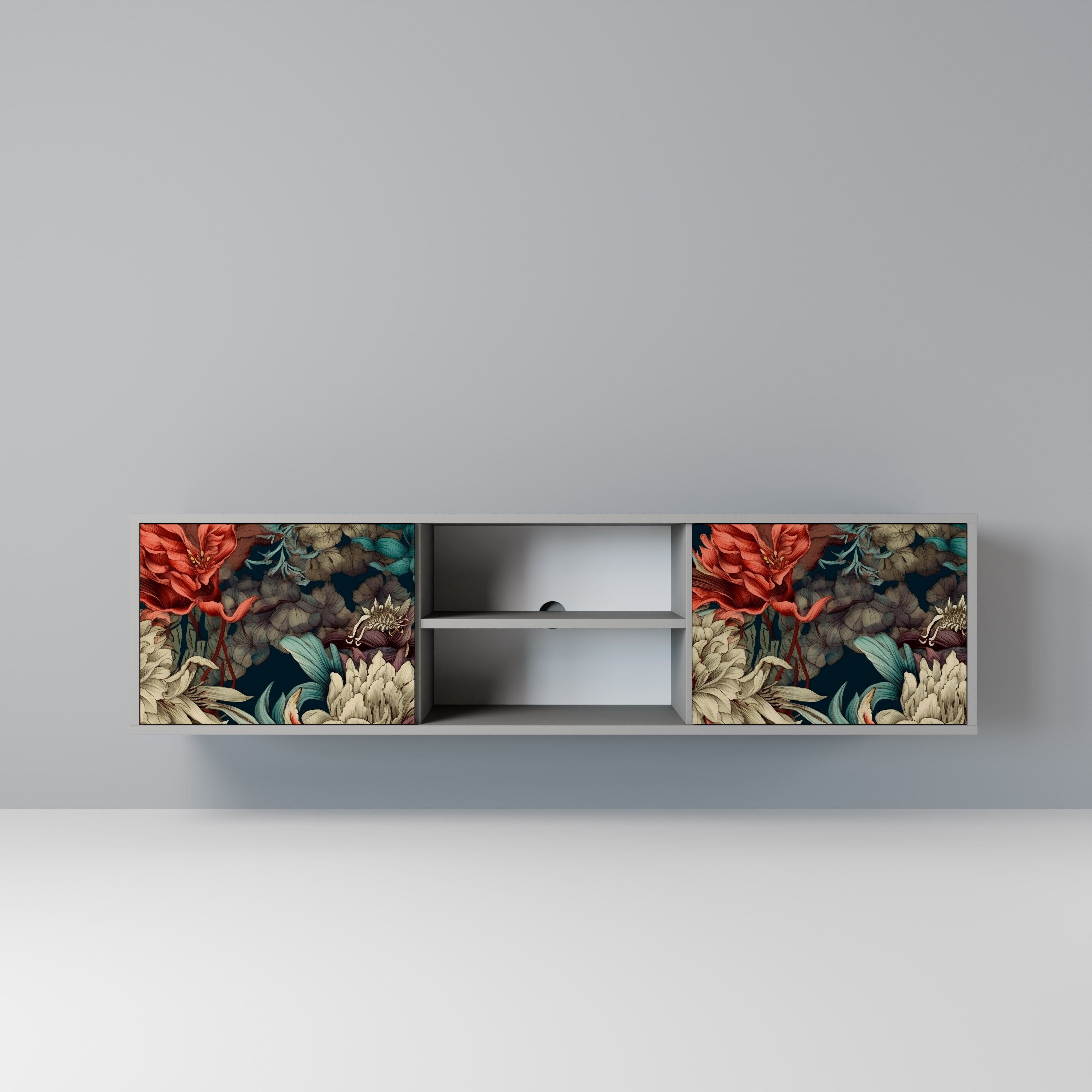 SPROUTING GRACE 2-Door TV Stand in Grey Finish
