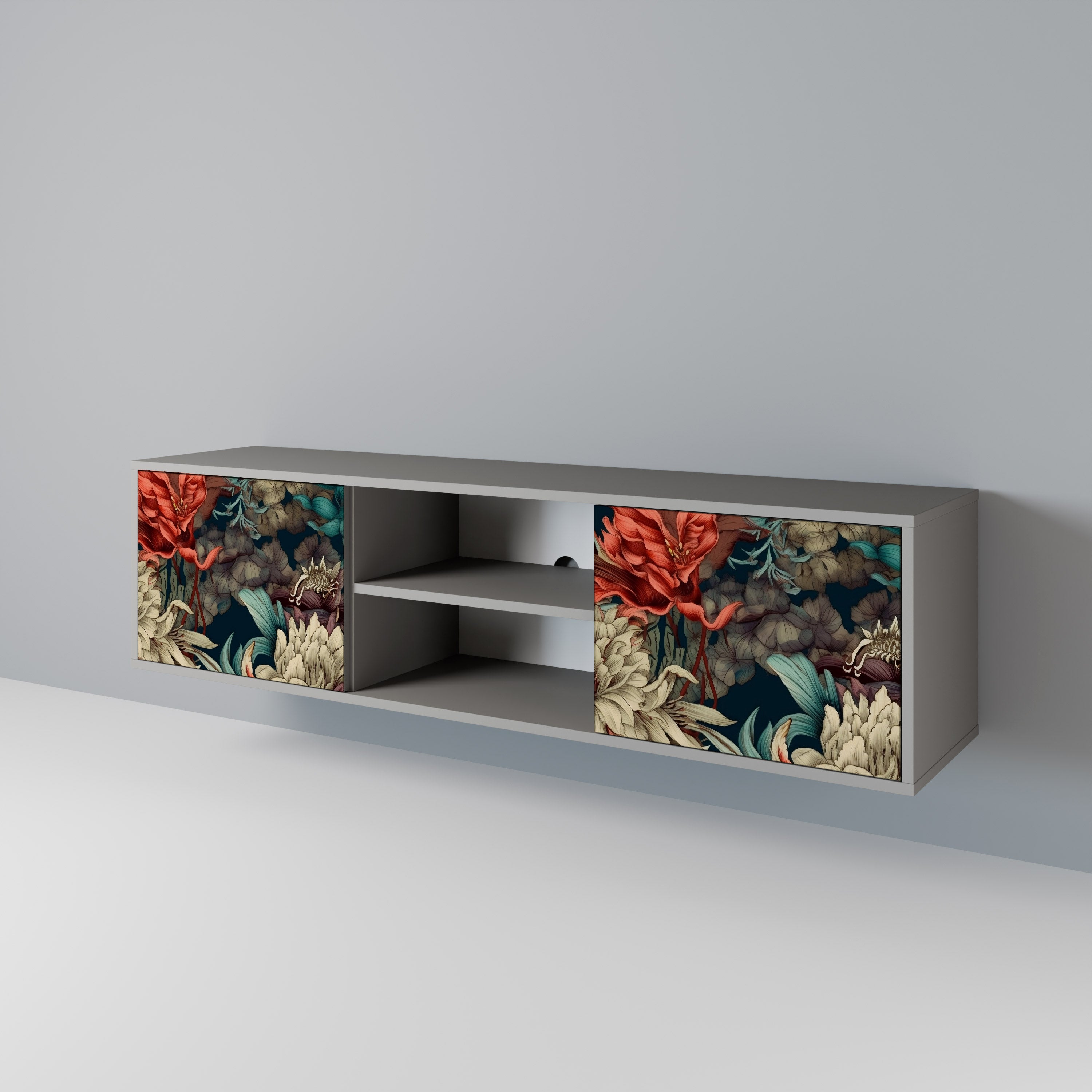 SPROUTING GRACE 2-Door TV Stand in Grey Finish