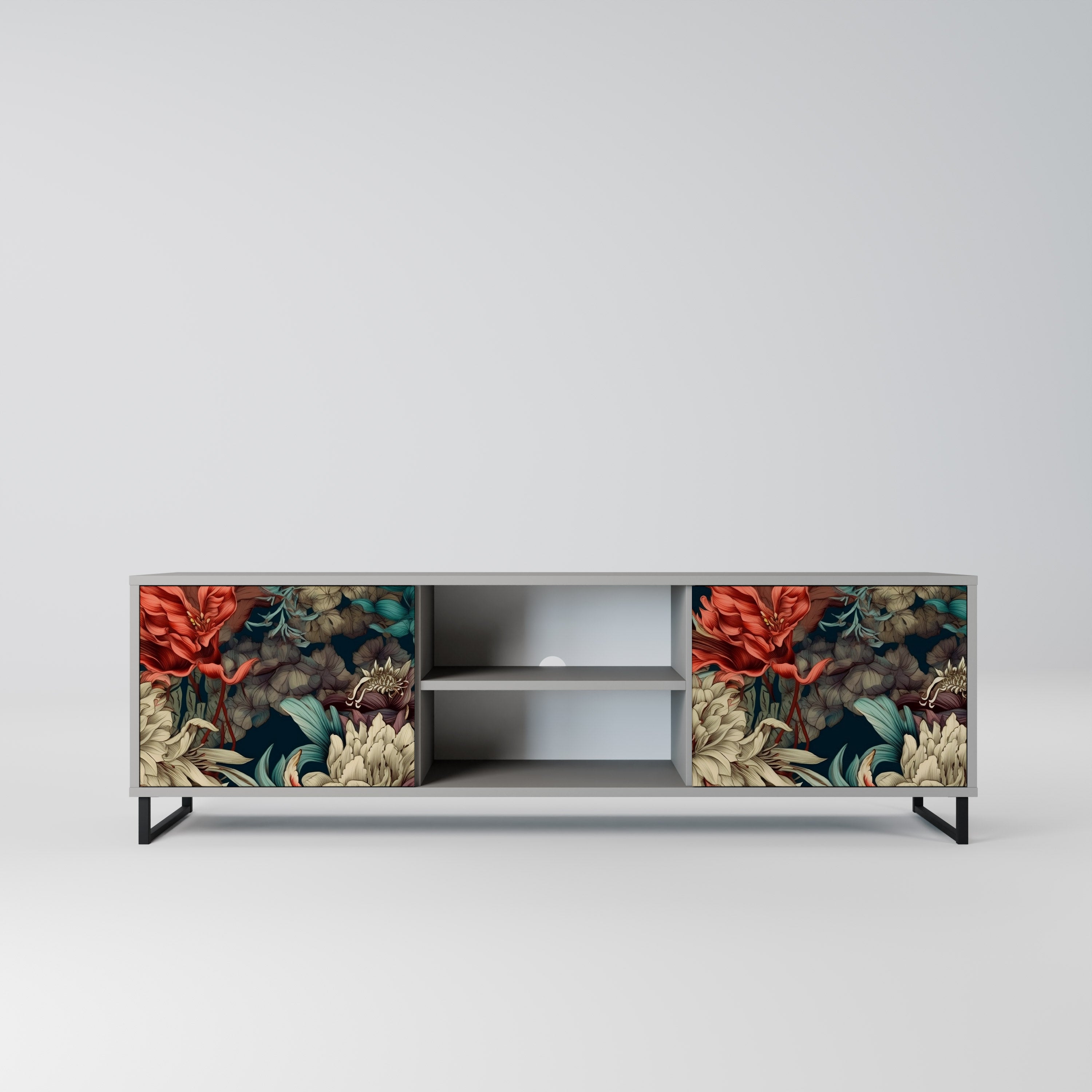 SPROUTING GRACE 2-Door TV Stand in Grey Finish