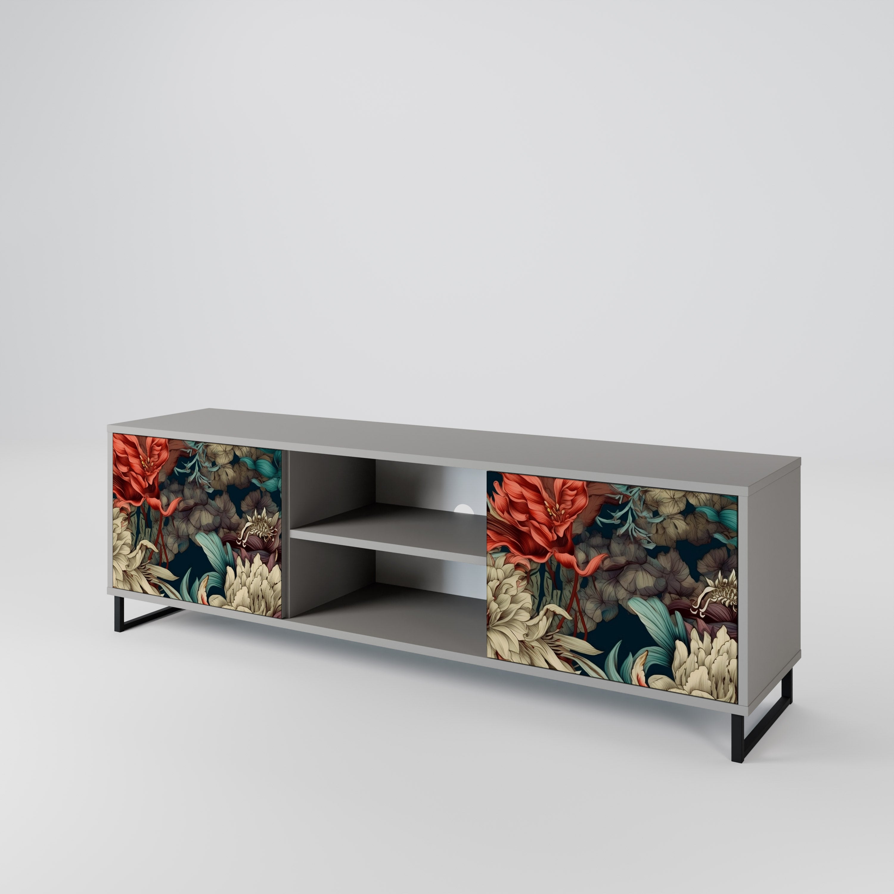 SPROUTING GRACE 2-Door TV Stand in Grey Finish