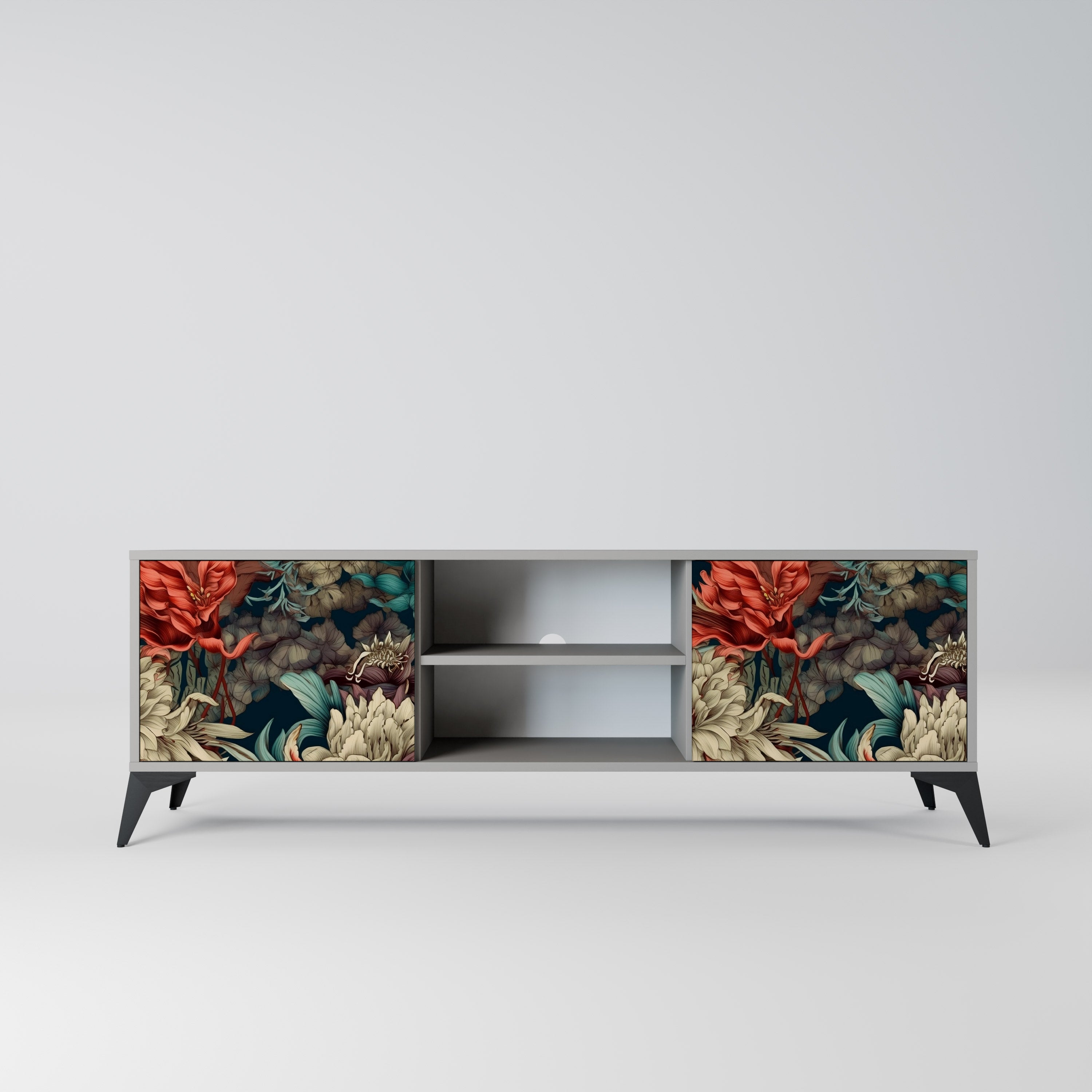 SPROUTING GRACE 2-Door TV Stand in Grey Finish