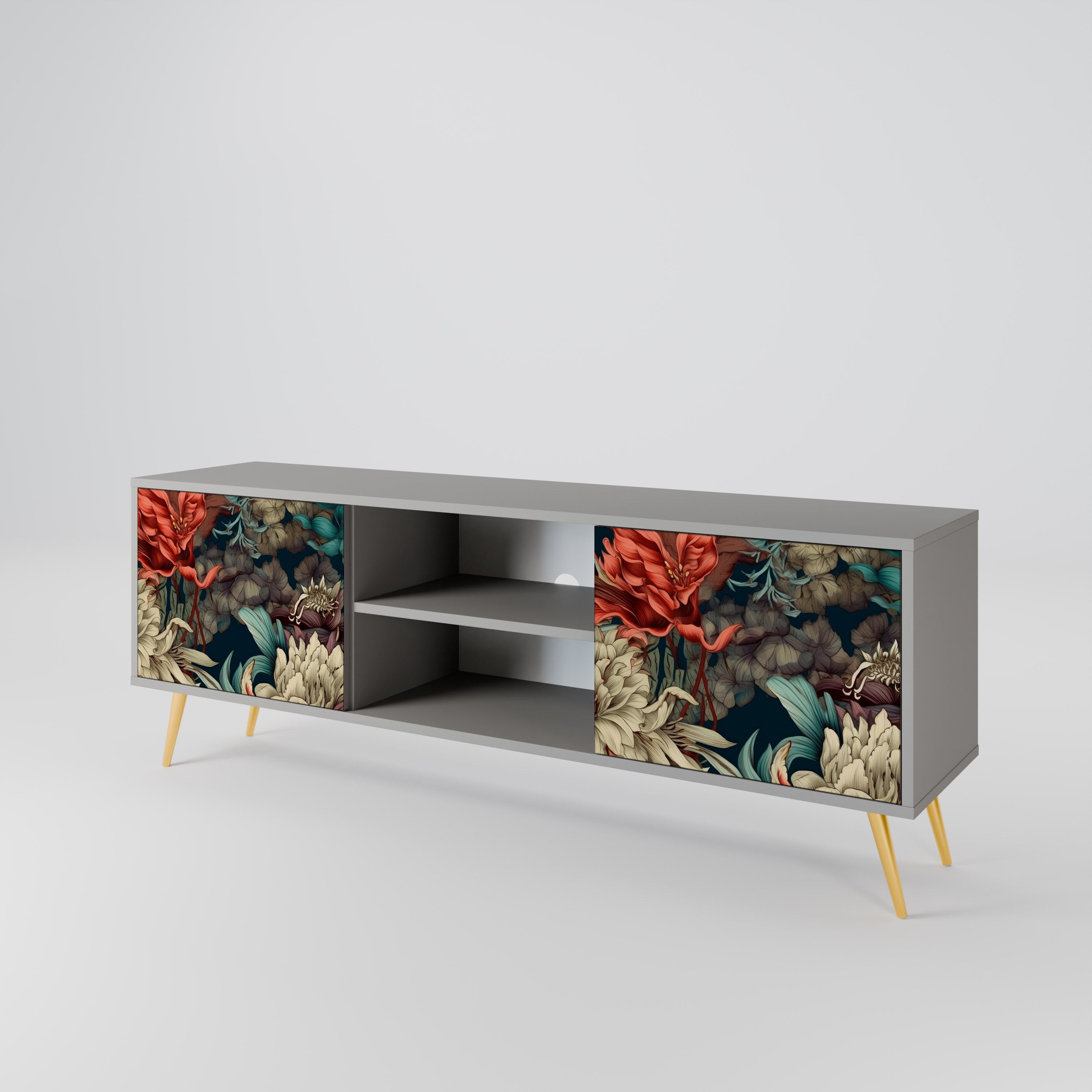 SPROUTING GRACE 2-Door TV Stand in Grey Finish