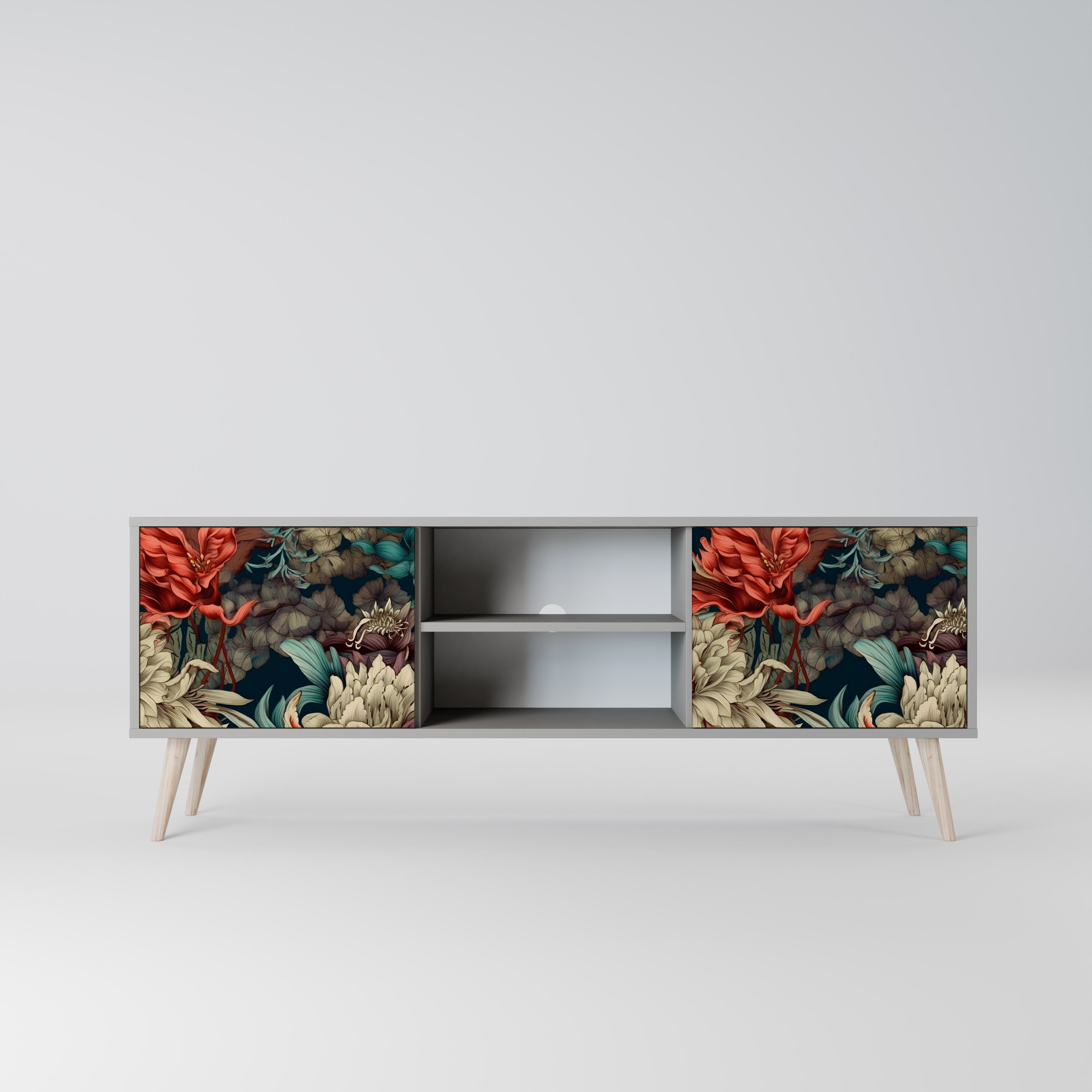 SPROUTING GRACE 2-Door TV Stand in Grey Finish