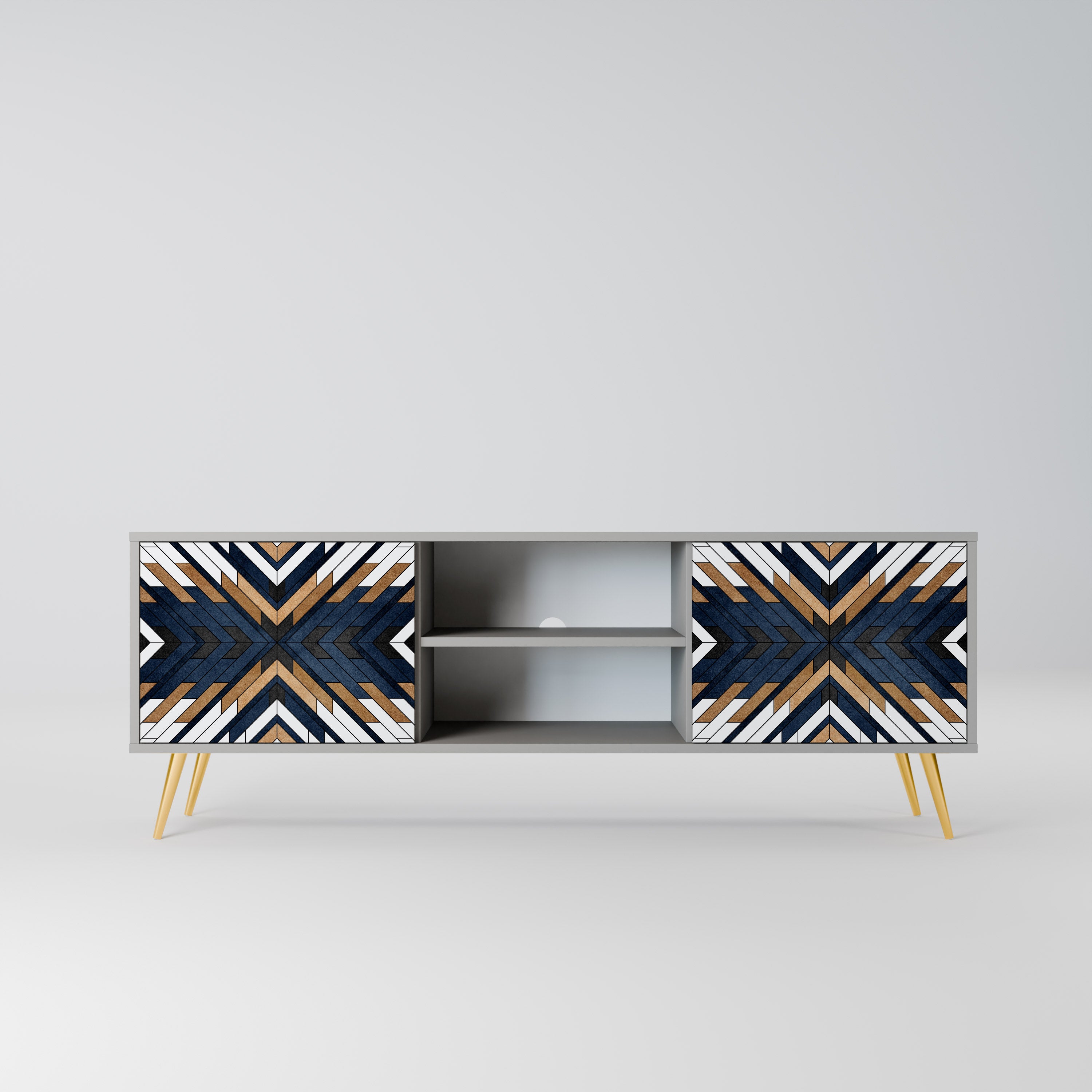 ARTFUL GEOMETRY 2-Door TV Stand in Grey Finish