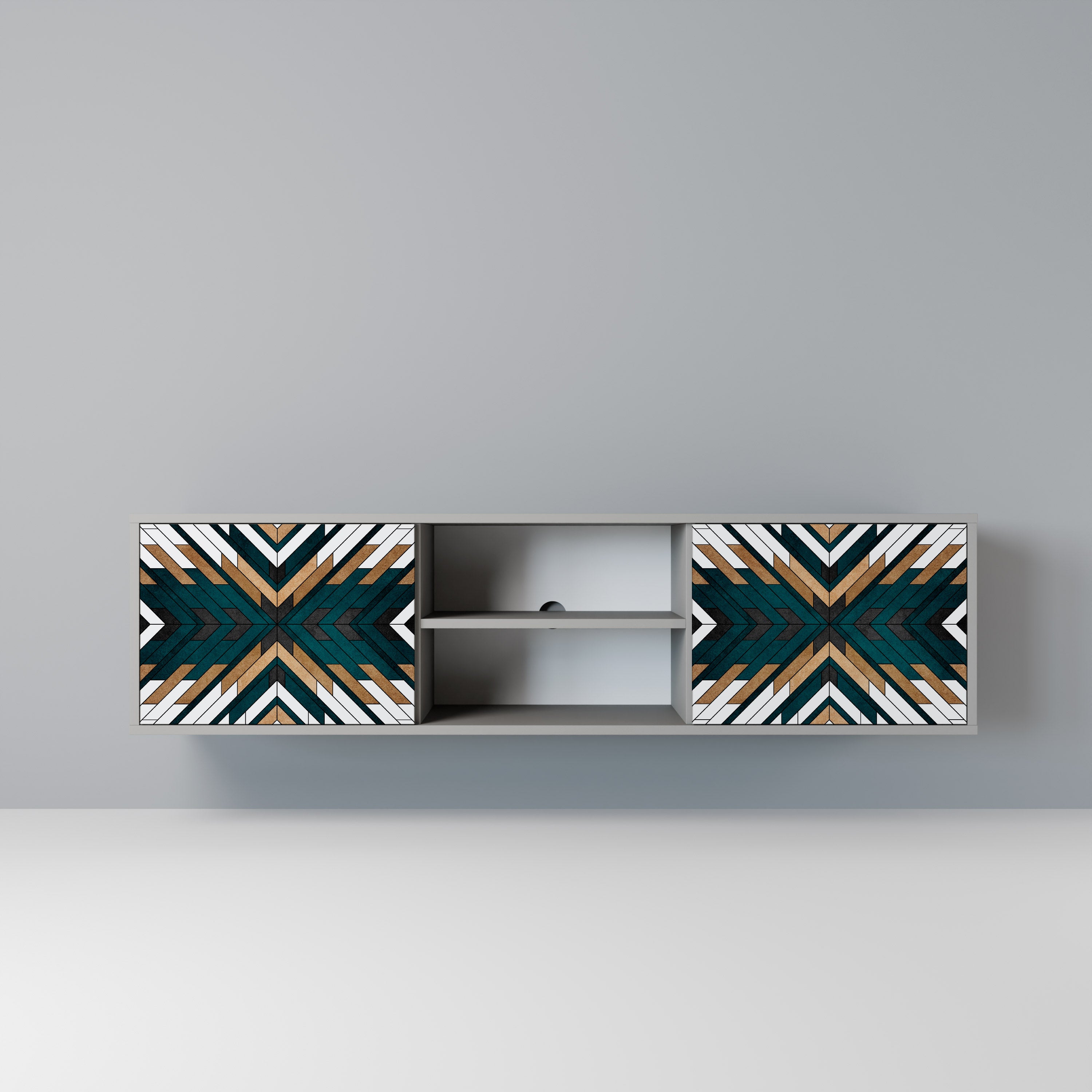 ARTISTIC GEOMETRY 2-Door TV Stand in Grey Finish