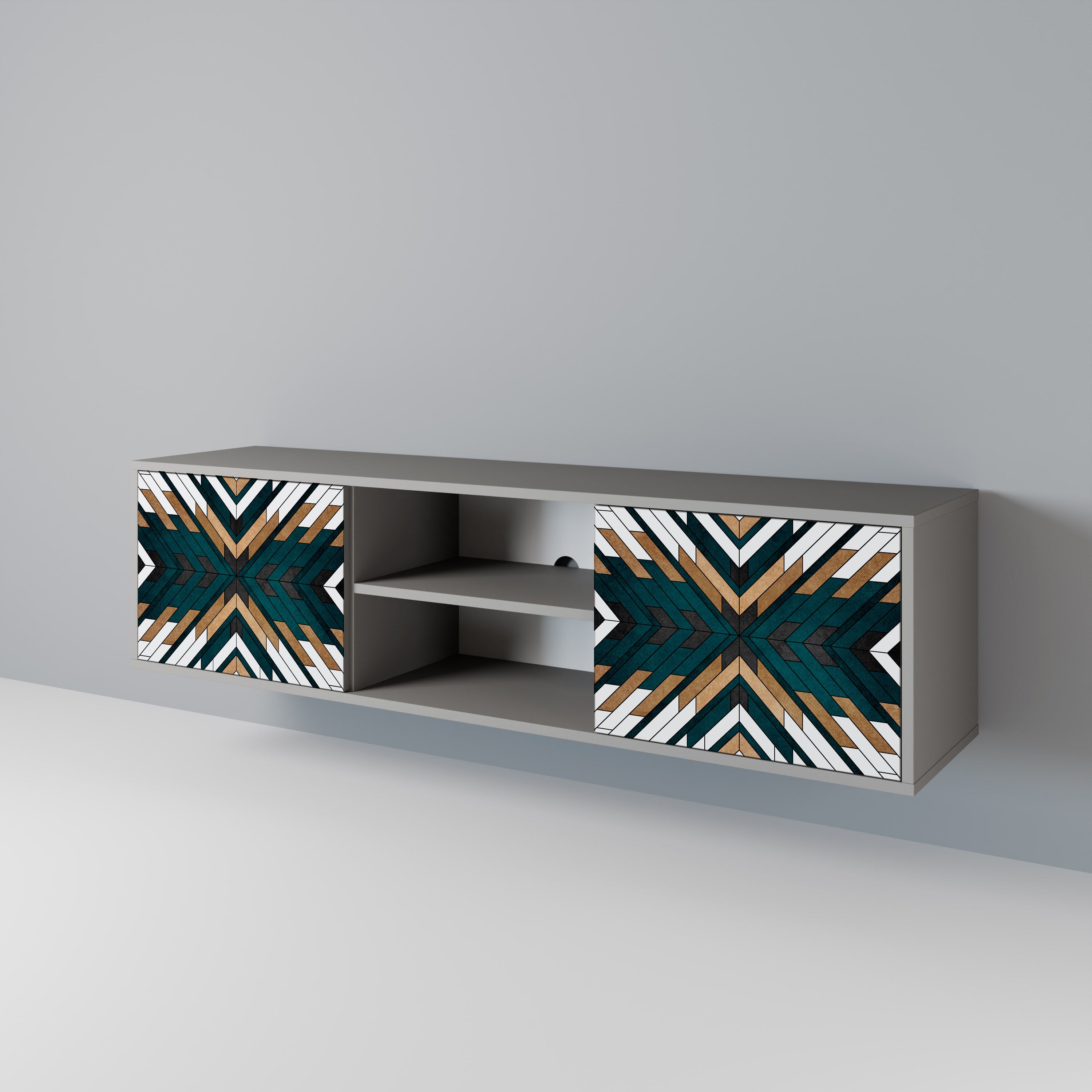 ARTISTIC GEOMETRY 2-Door TV Stand in Grey Finish