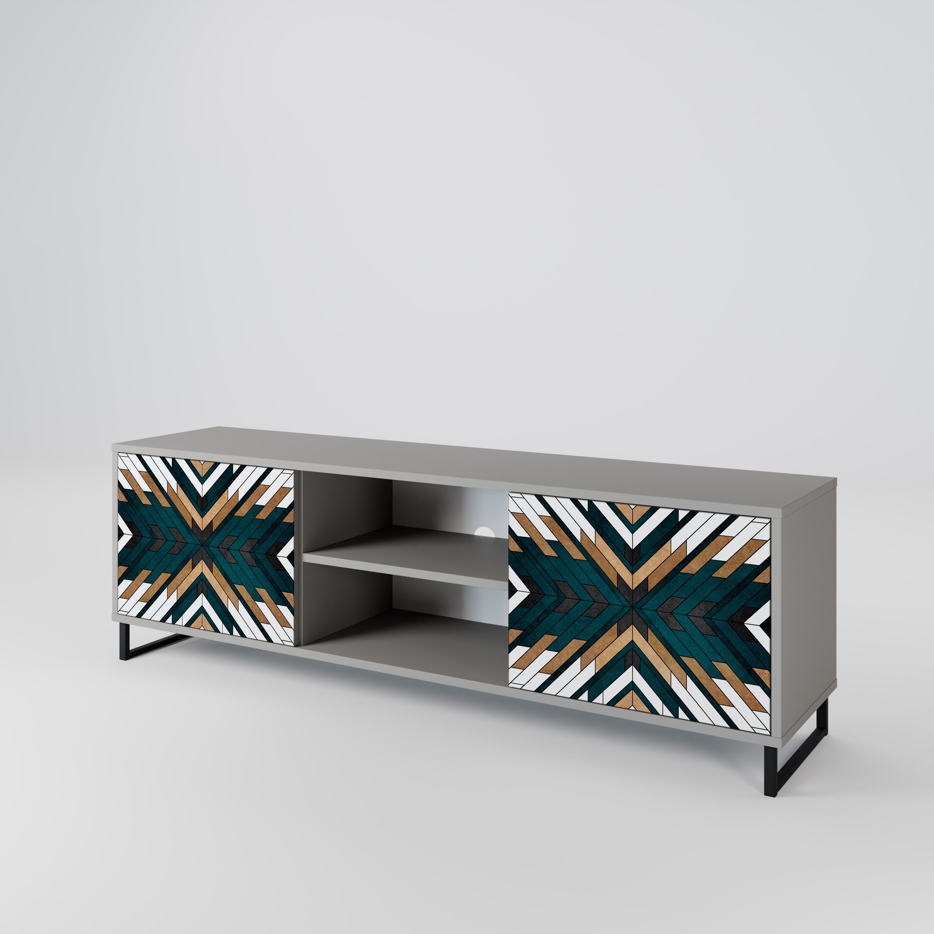 ARTISTIC GEOMETRY 2-Door TV Stand in Grey Finish