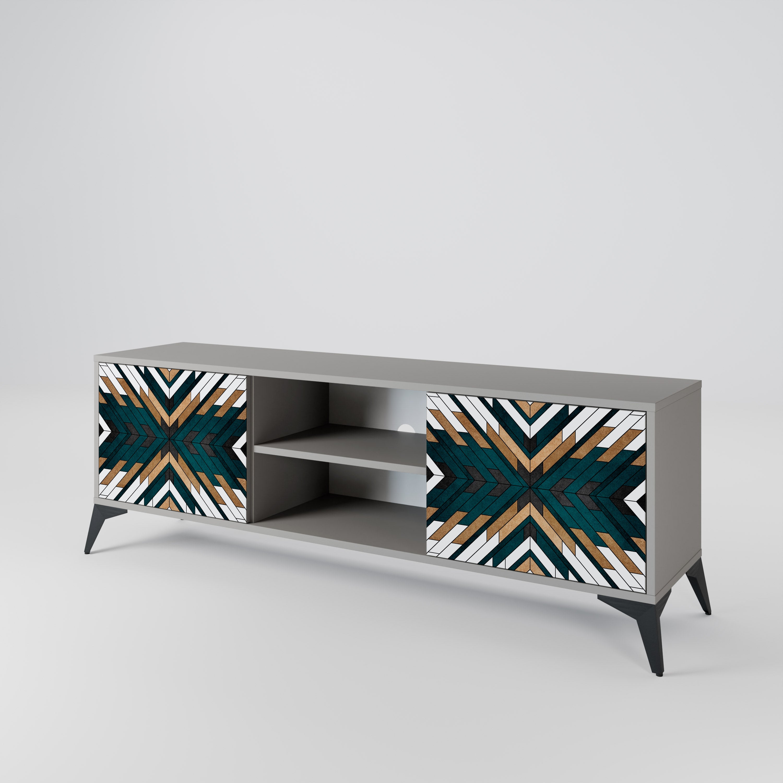 ARTISTIC GEOMETRY 2-Door TV Stand in Grey Finish