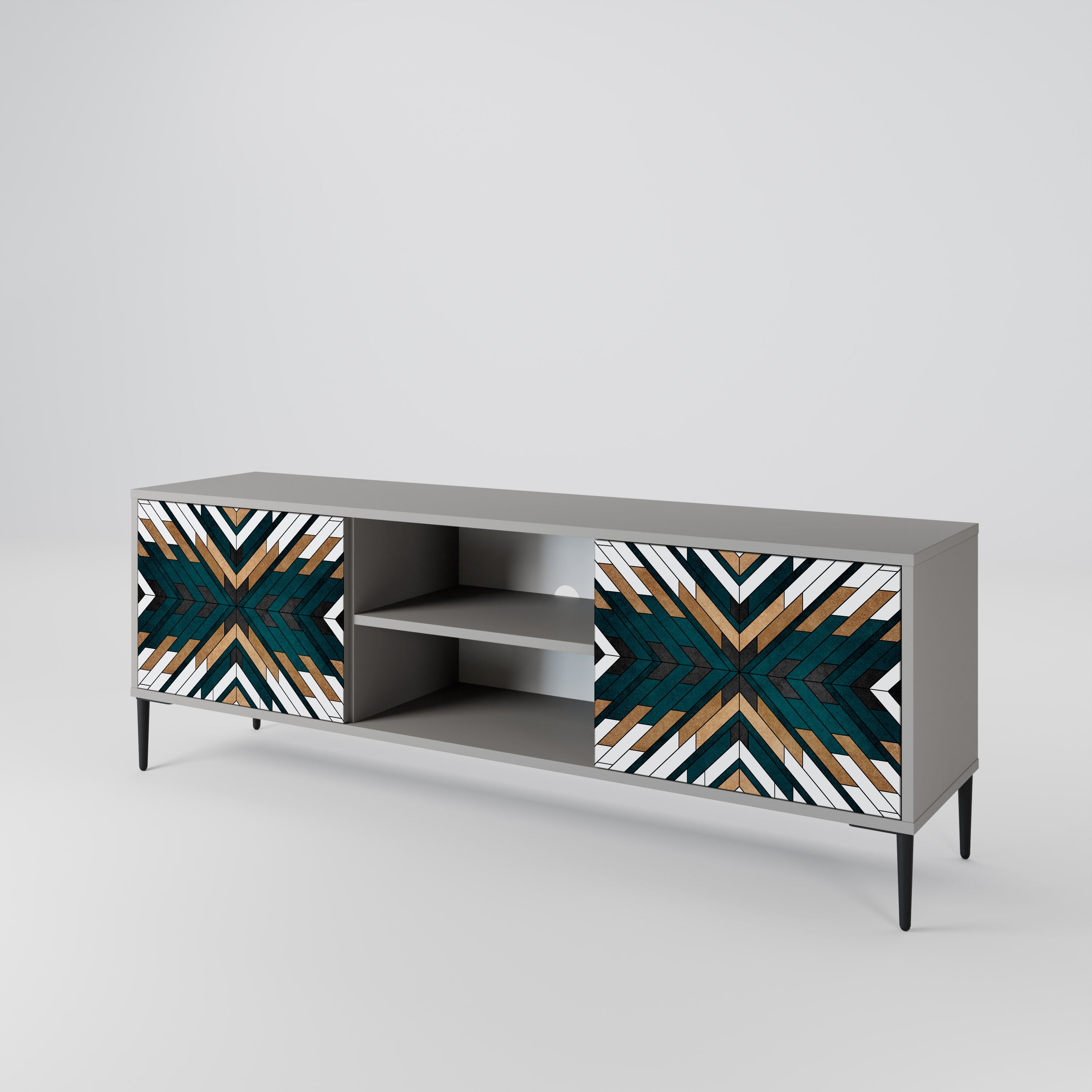 ARTISTIC GEOMETRY 2-Door TV Stand in Grey Finish