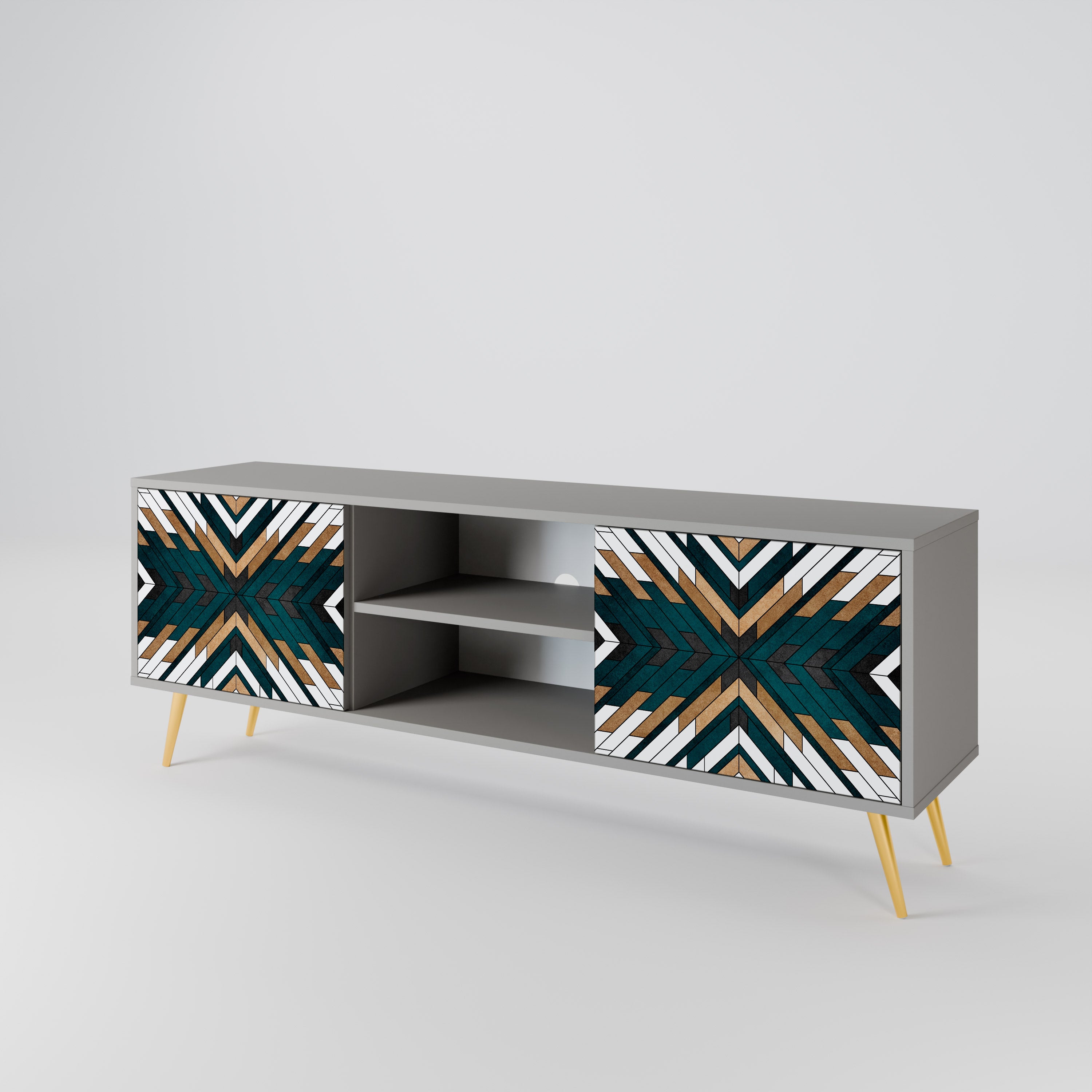 ARTISTIC GEOMETRY 2-Door TV Stand in Grey Finish