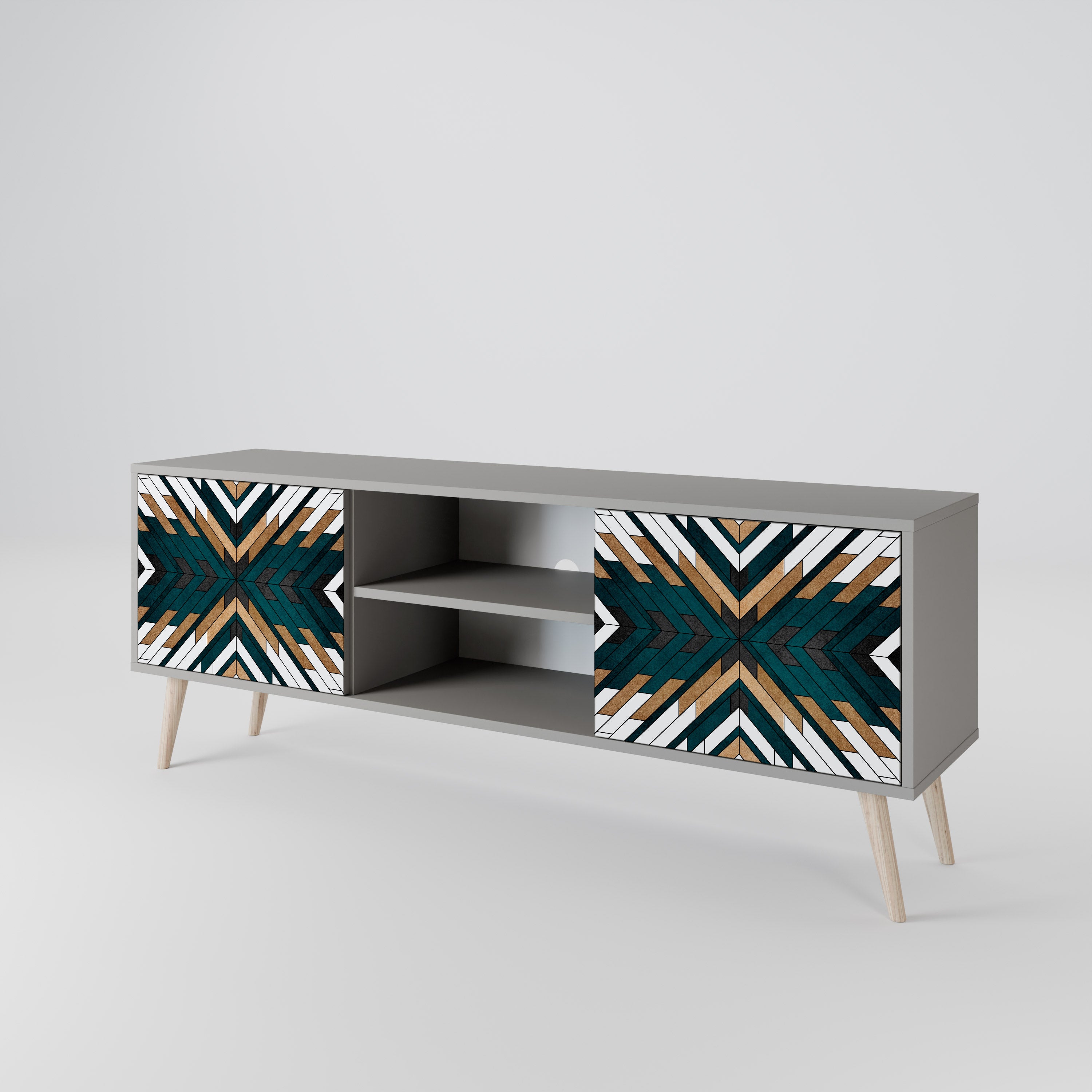 ARTISTIC GEOMETRY 2-Door TV Stand in Grey Finish