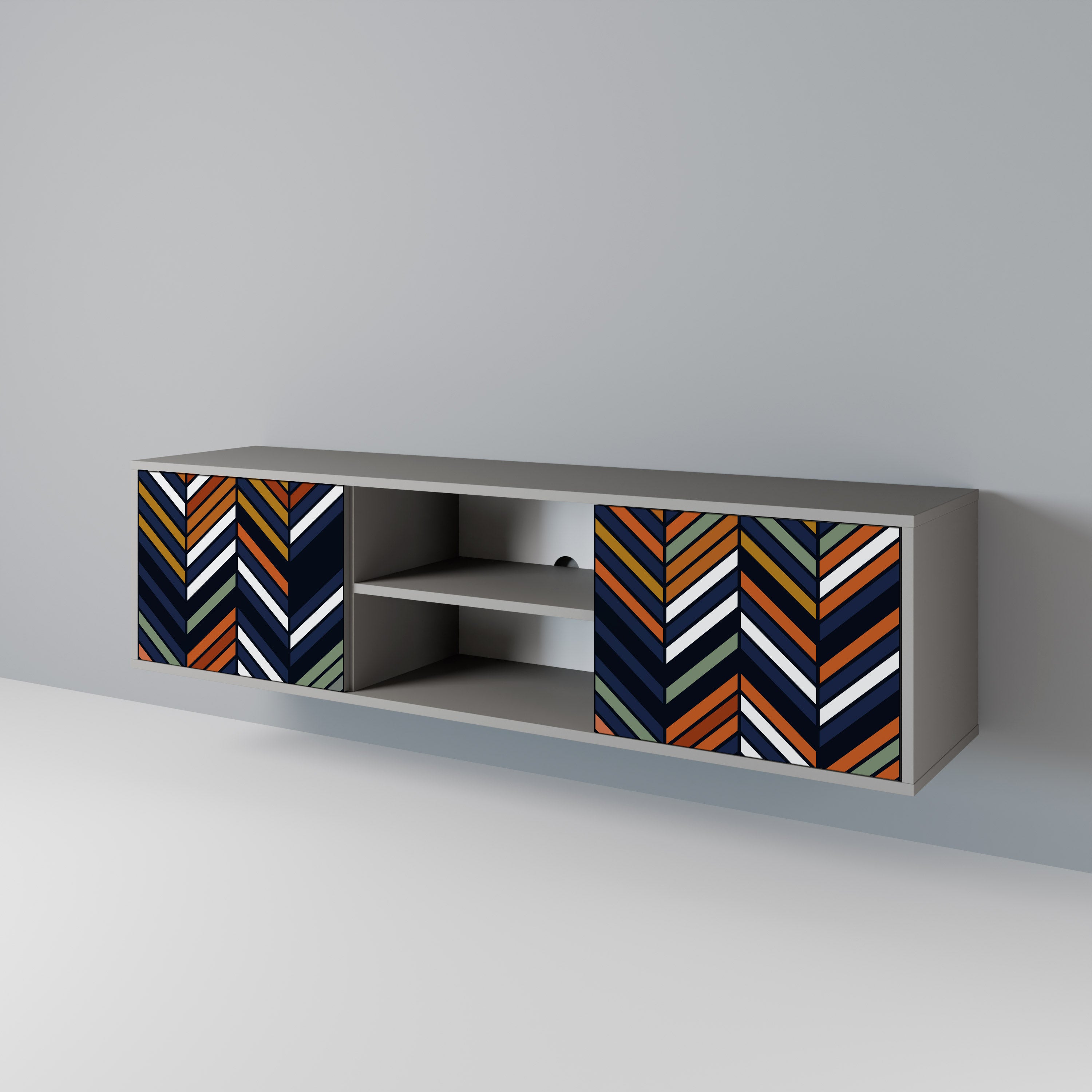 VIBRANT PATCHWORK 2-Door TV Stand in Grey Finish