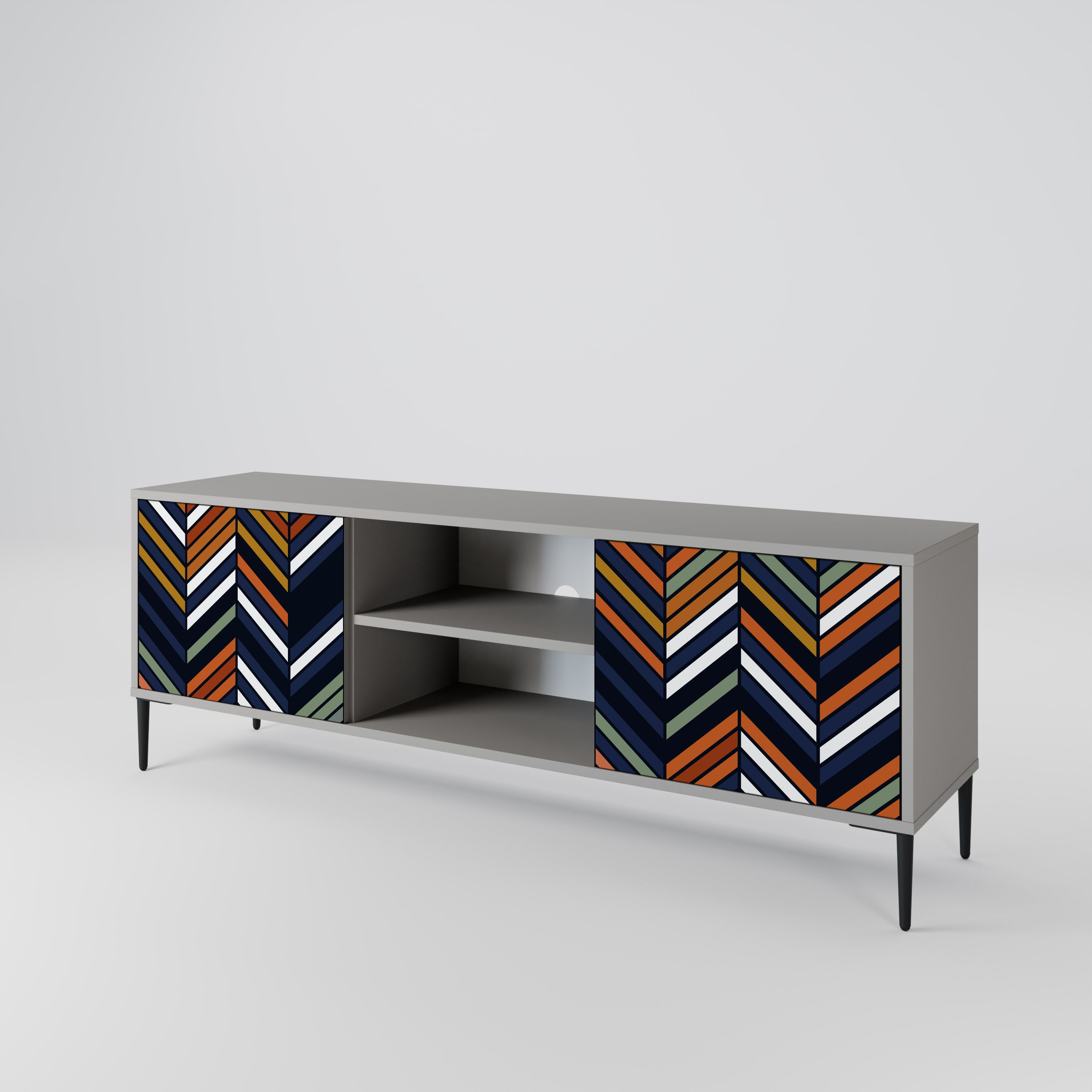 VIBRANT PATCHWORK 2-Door TV Stand in Grey Finish