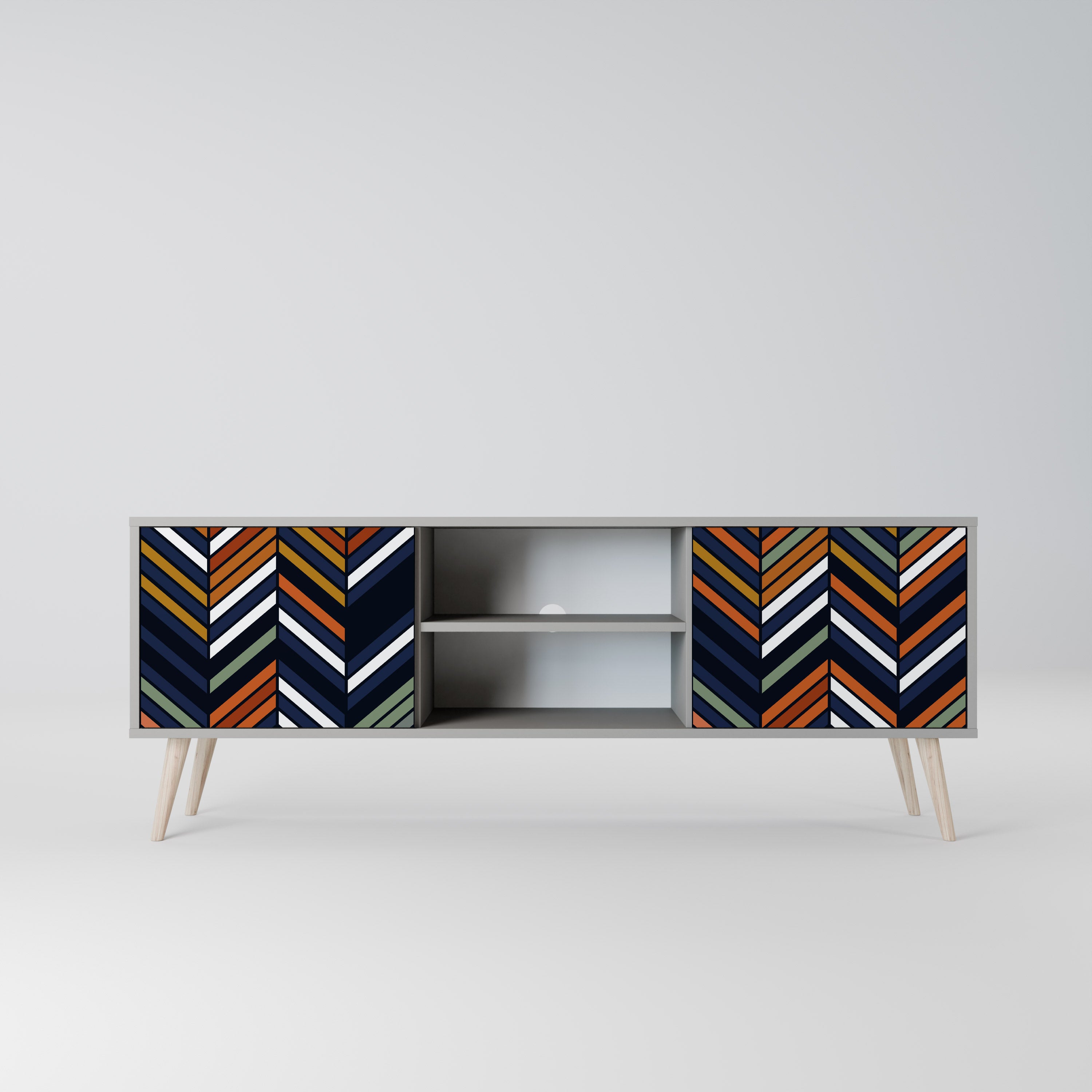 VIBRANT PATCHWORK 2-Door TV Stand in Grey Finish