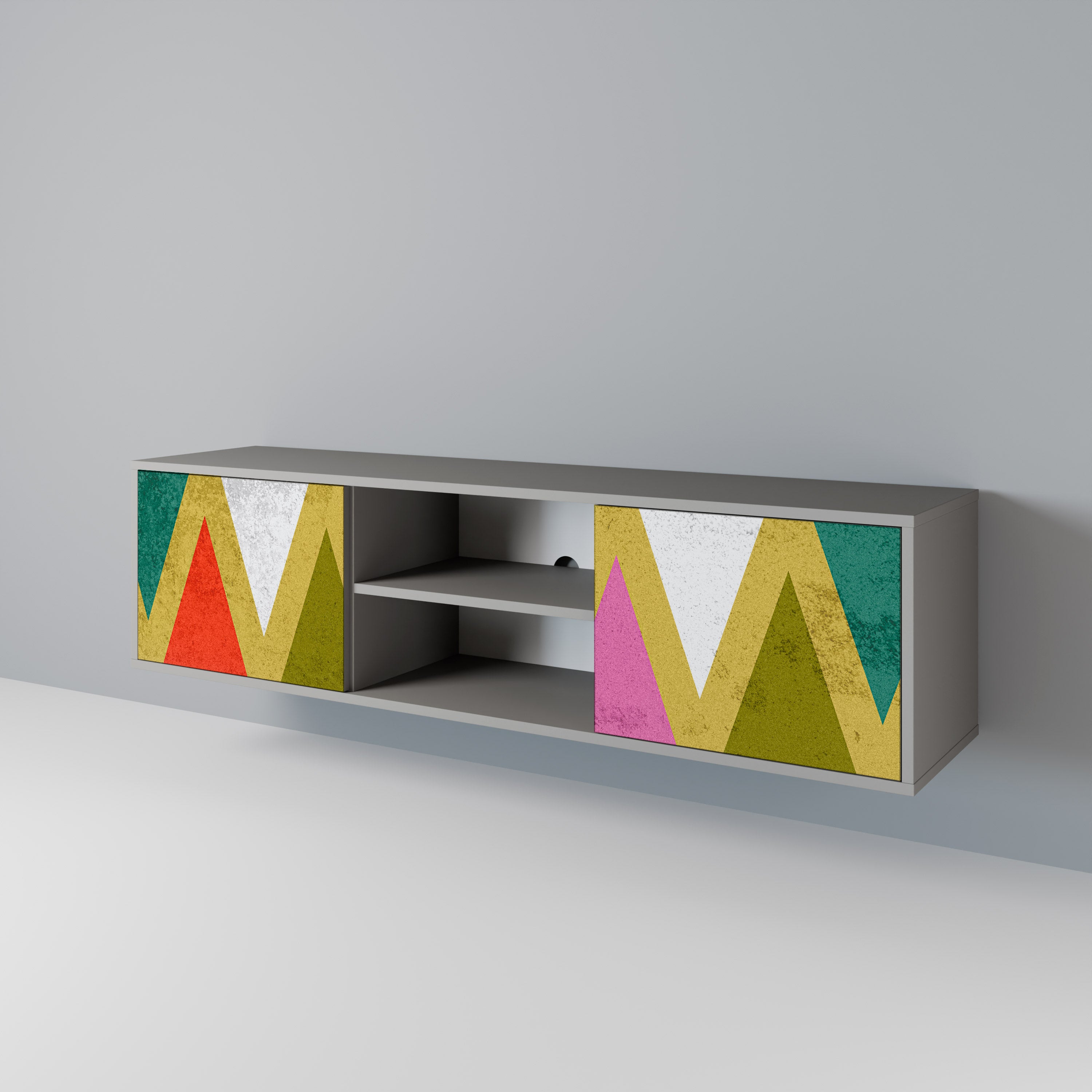 COLORFUL TRIANGLES 2-Door TV Stand in Grey Finish