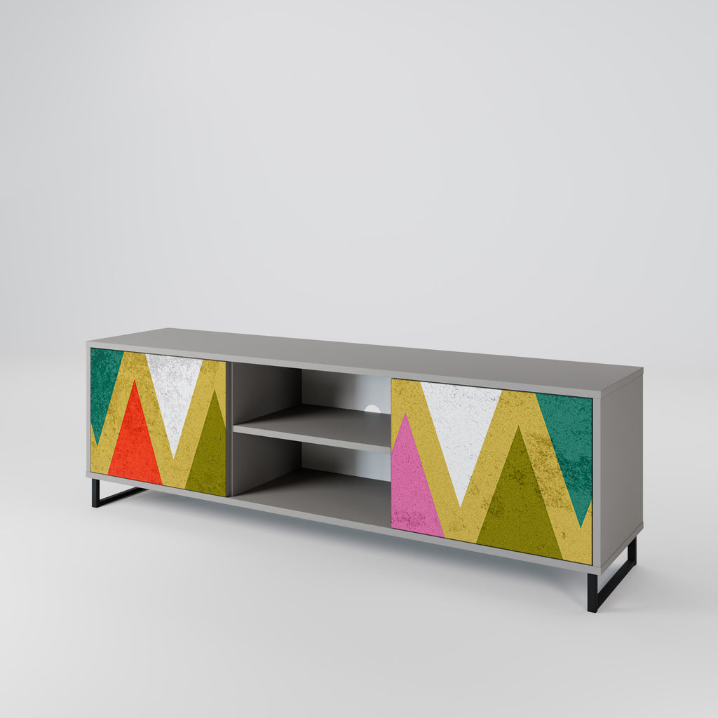 Βάση τηλεόρασης COLORFUL TRIANGLES με 2 πόρτες σε γκρι φινίρισμα