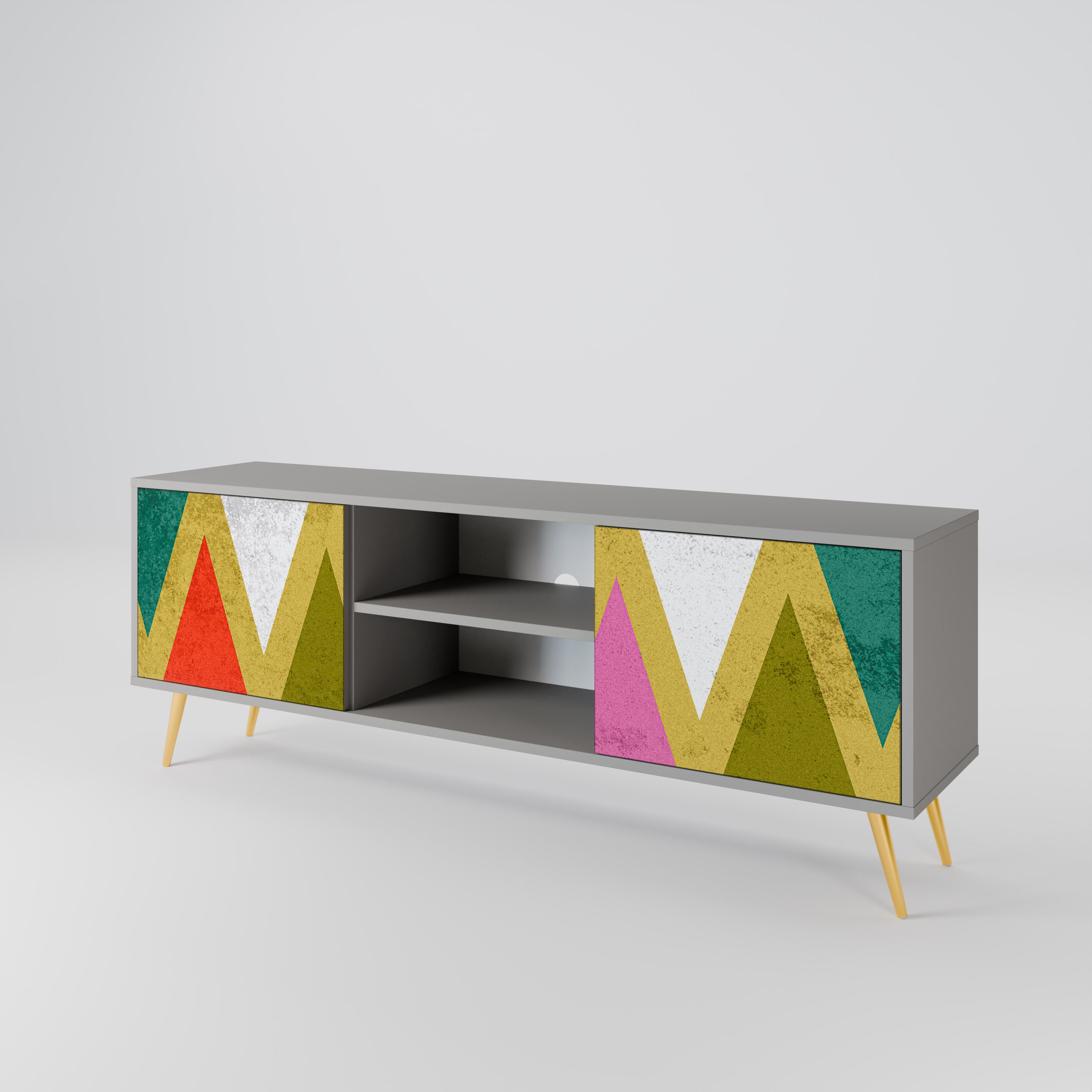 COLORFUL TRIANGLES 2-Door TV Stand in Grey Finish