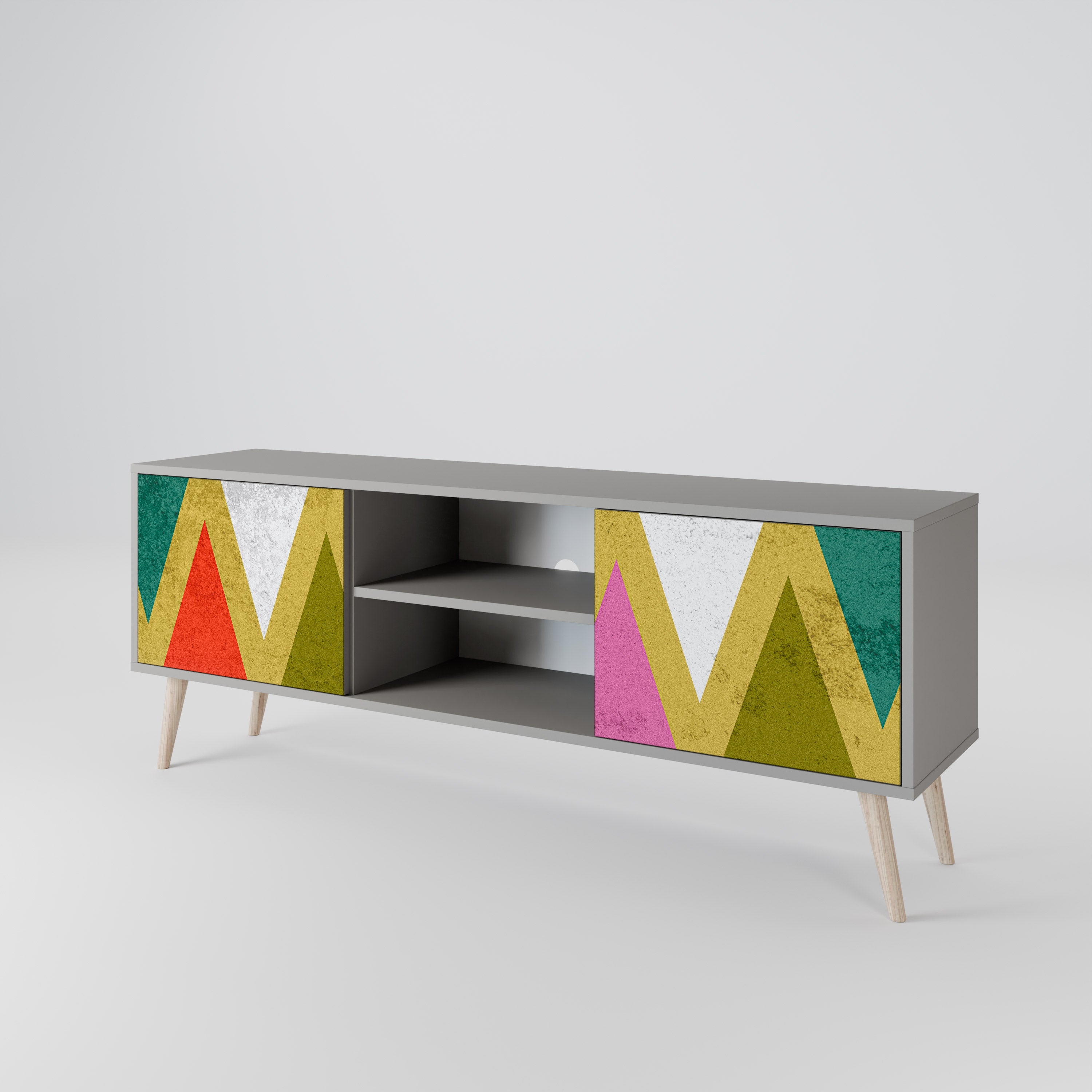 COLORFUL TRIANGLES 2-Door TV Stand in Grey Finish