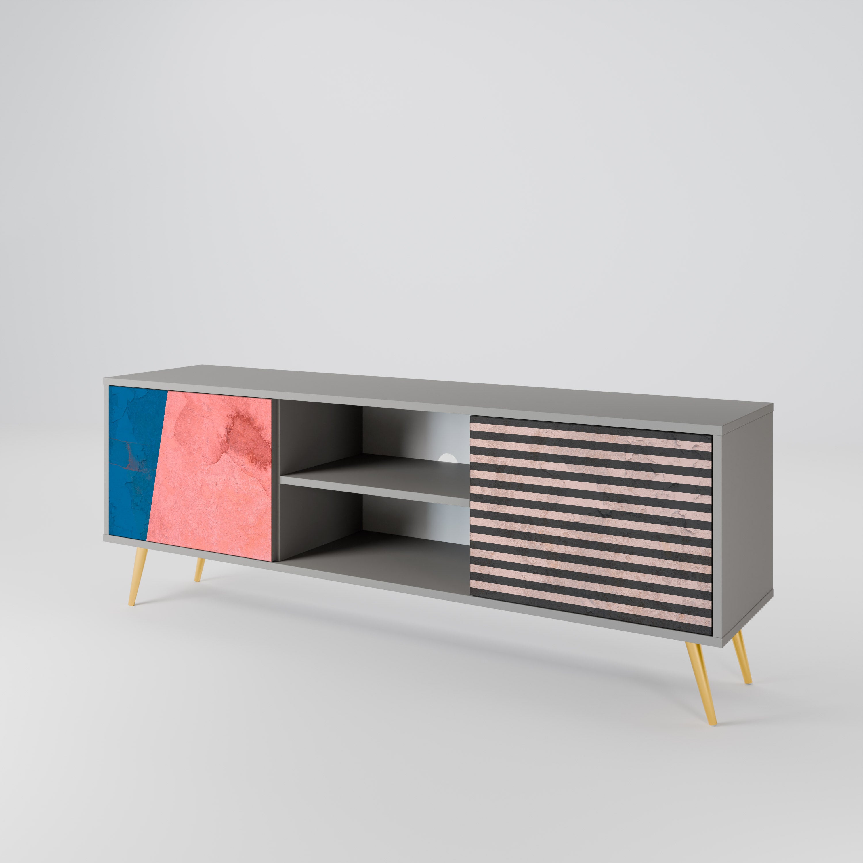 GLAMOROUS STRIPE 2-Door TV Stand in Grey Finish