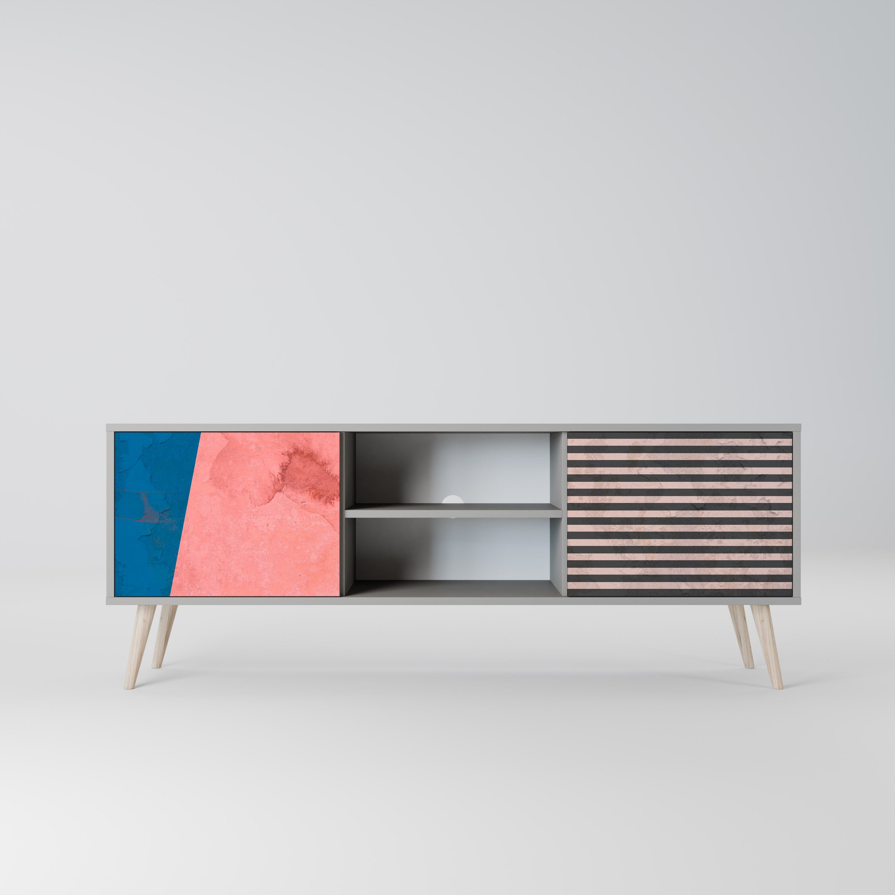 GLAMOROUS STRIPE 2-Door TV Stand in Grey Finish