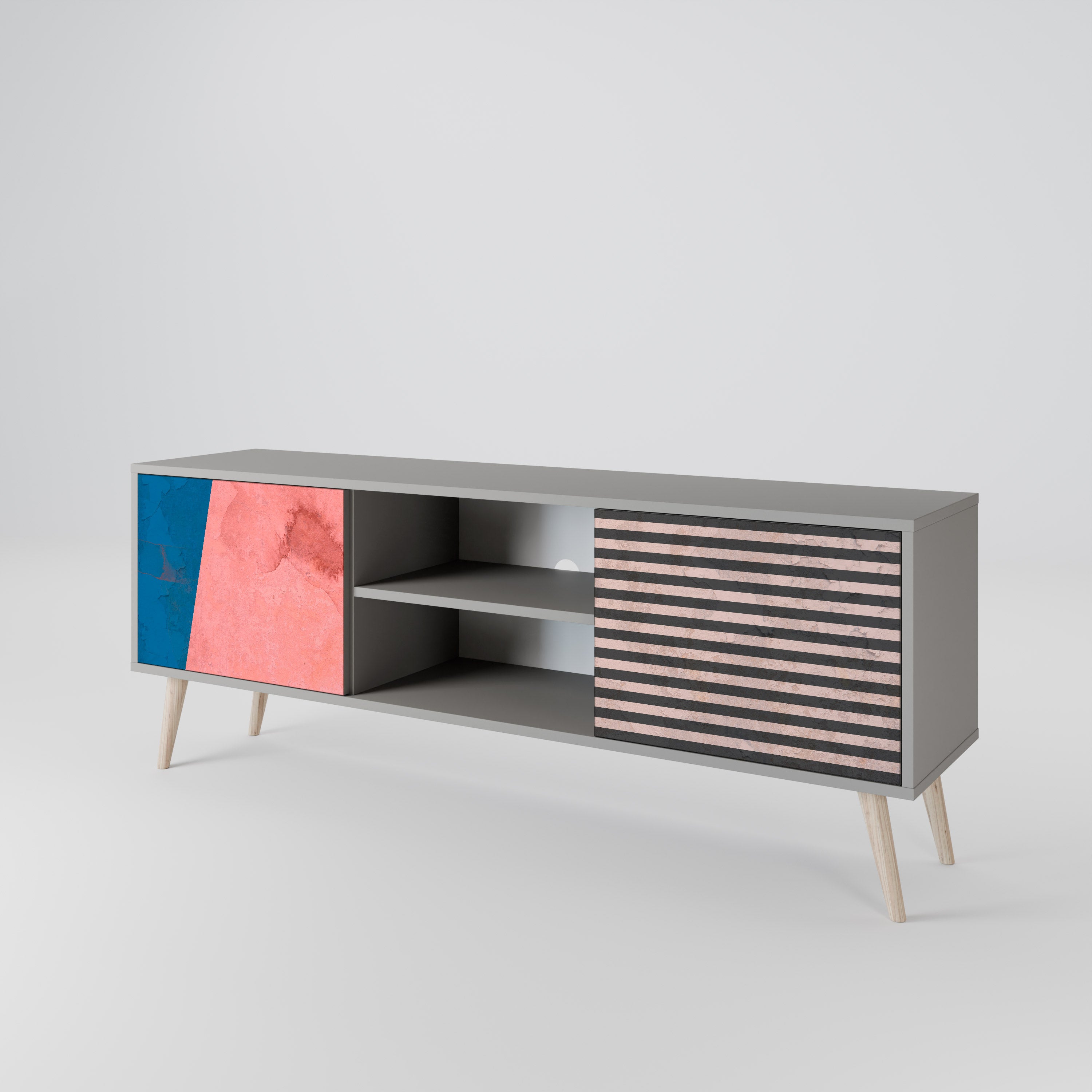 GLAMOROUS STRIPE 2-Door TV Stand in Grey Finish