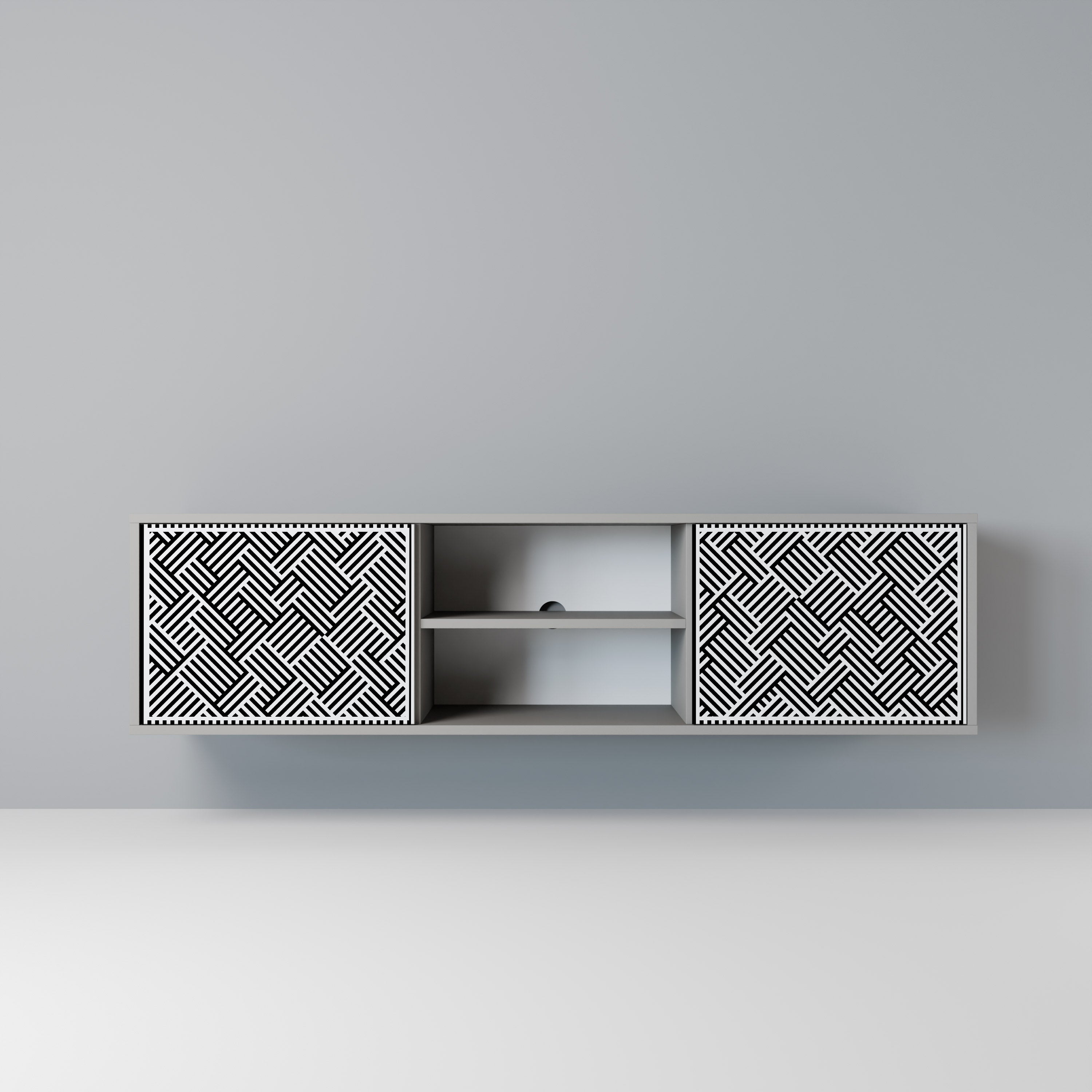 TEMPORARY SEQUENCE 2-Door TV Stand in Grey Finish