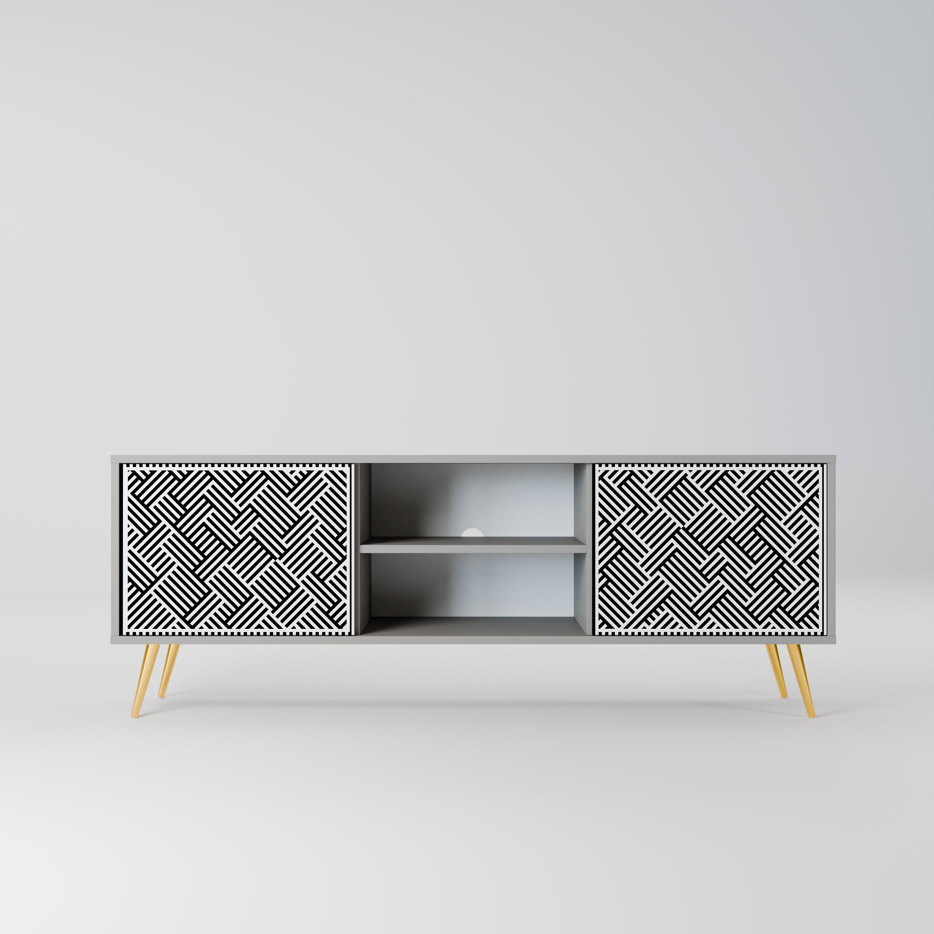 TEMPORARY SEQUENCE 2-Door TV Stand in Grey Finish