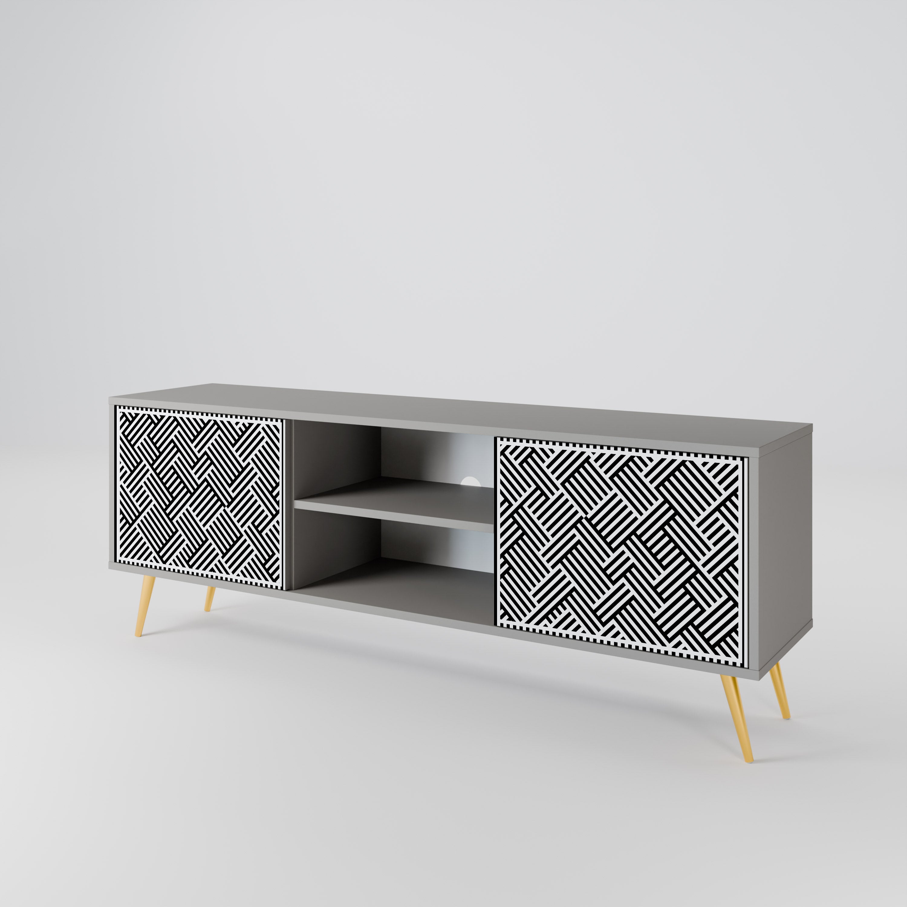 TEMPORARY SEQUENCE 2-Door TV Stand in Grey Finish