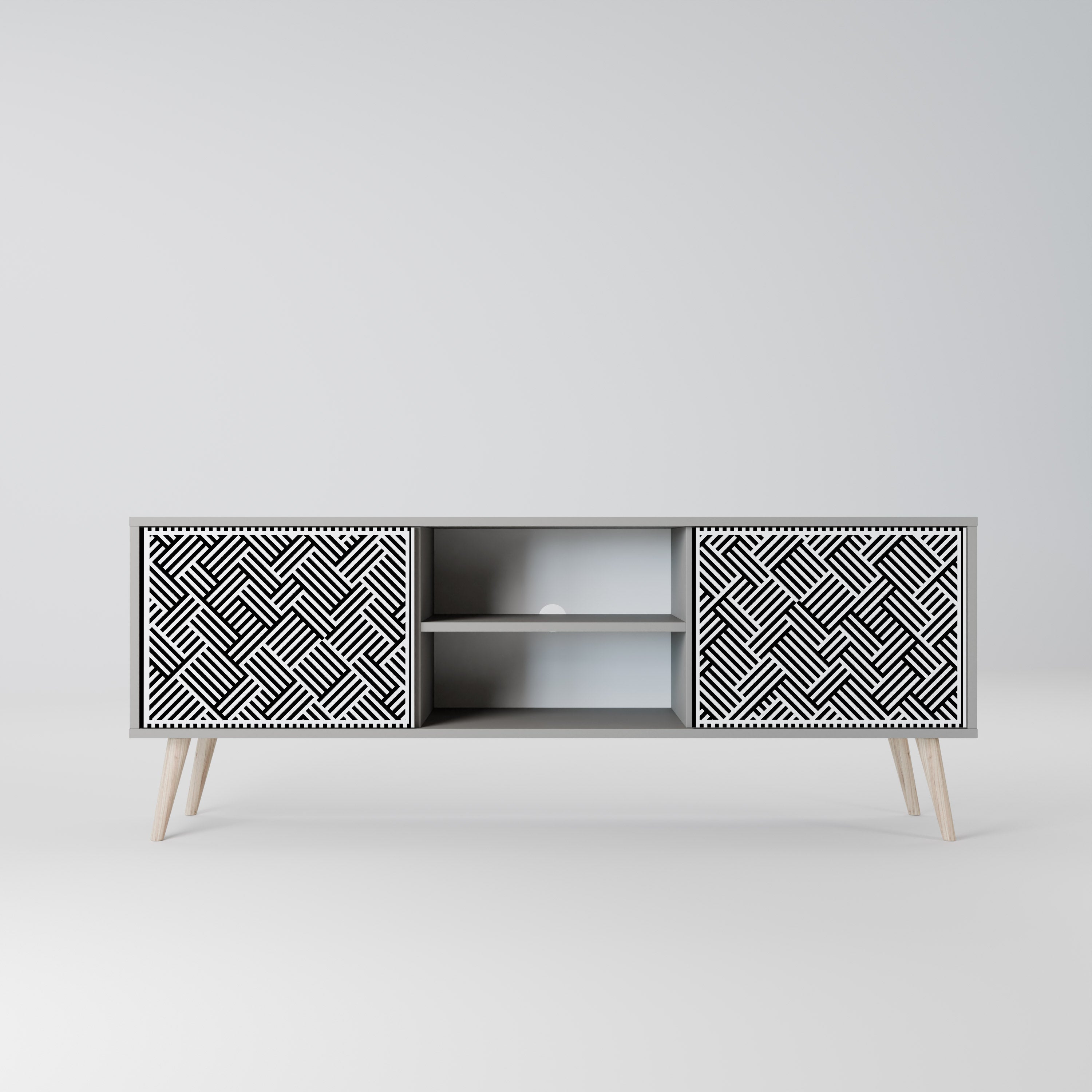TEMPORARY SEQUENCE 2-Door TV Stand in Grey Finish