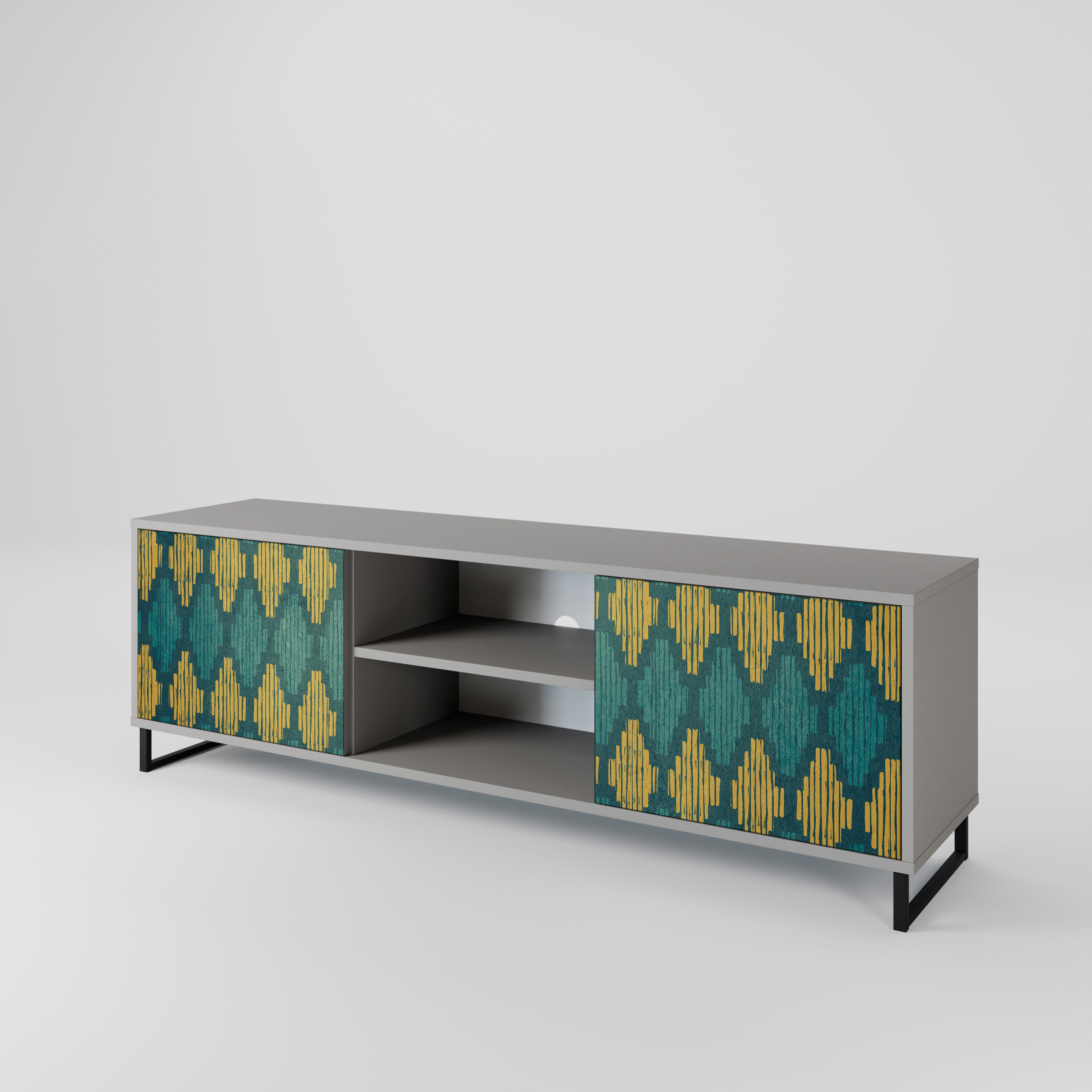 POLYGONS 2-Door TV Stand in Grey Finish