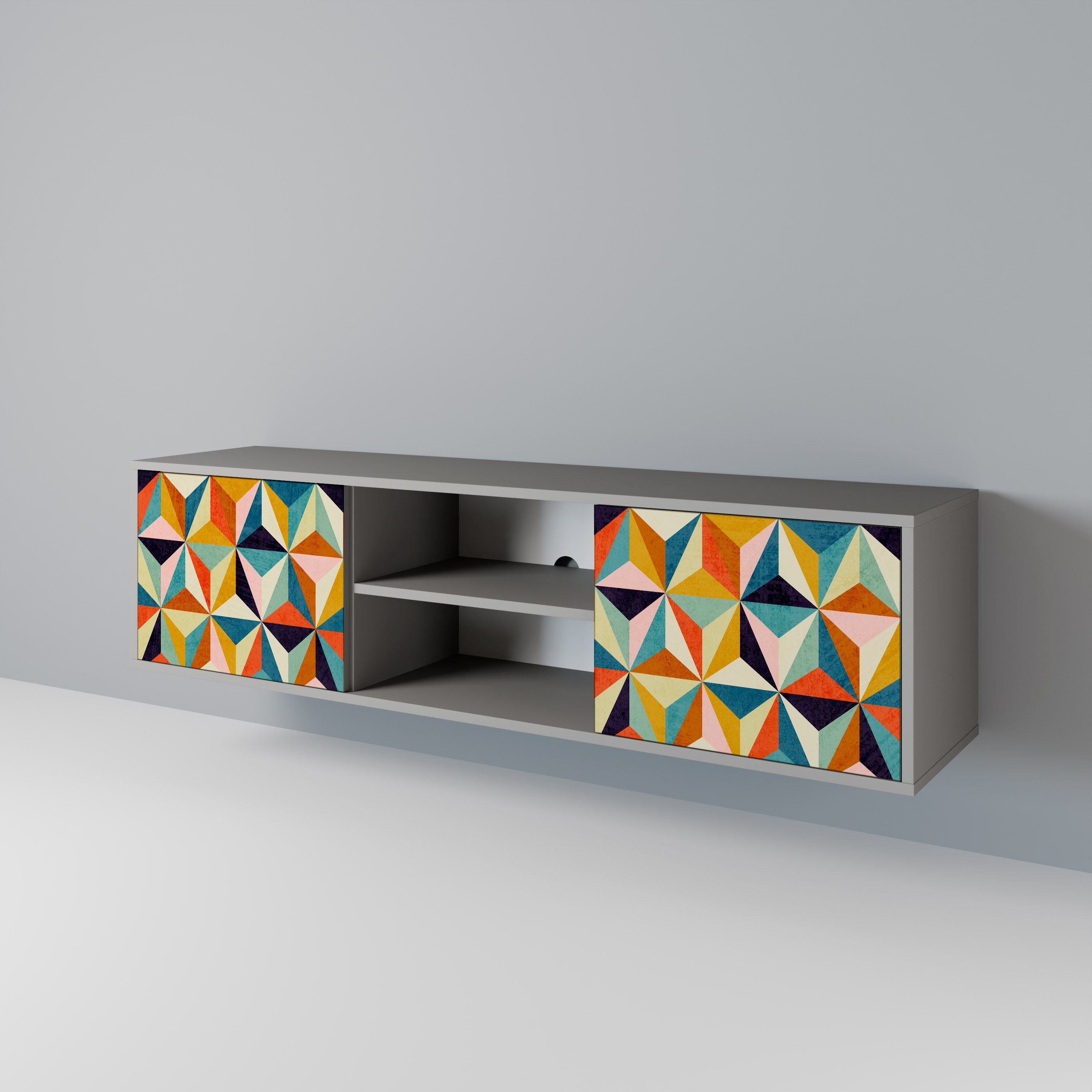 TESSELATE TREASURES 2-Door TV Stand in Grey Finish