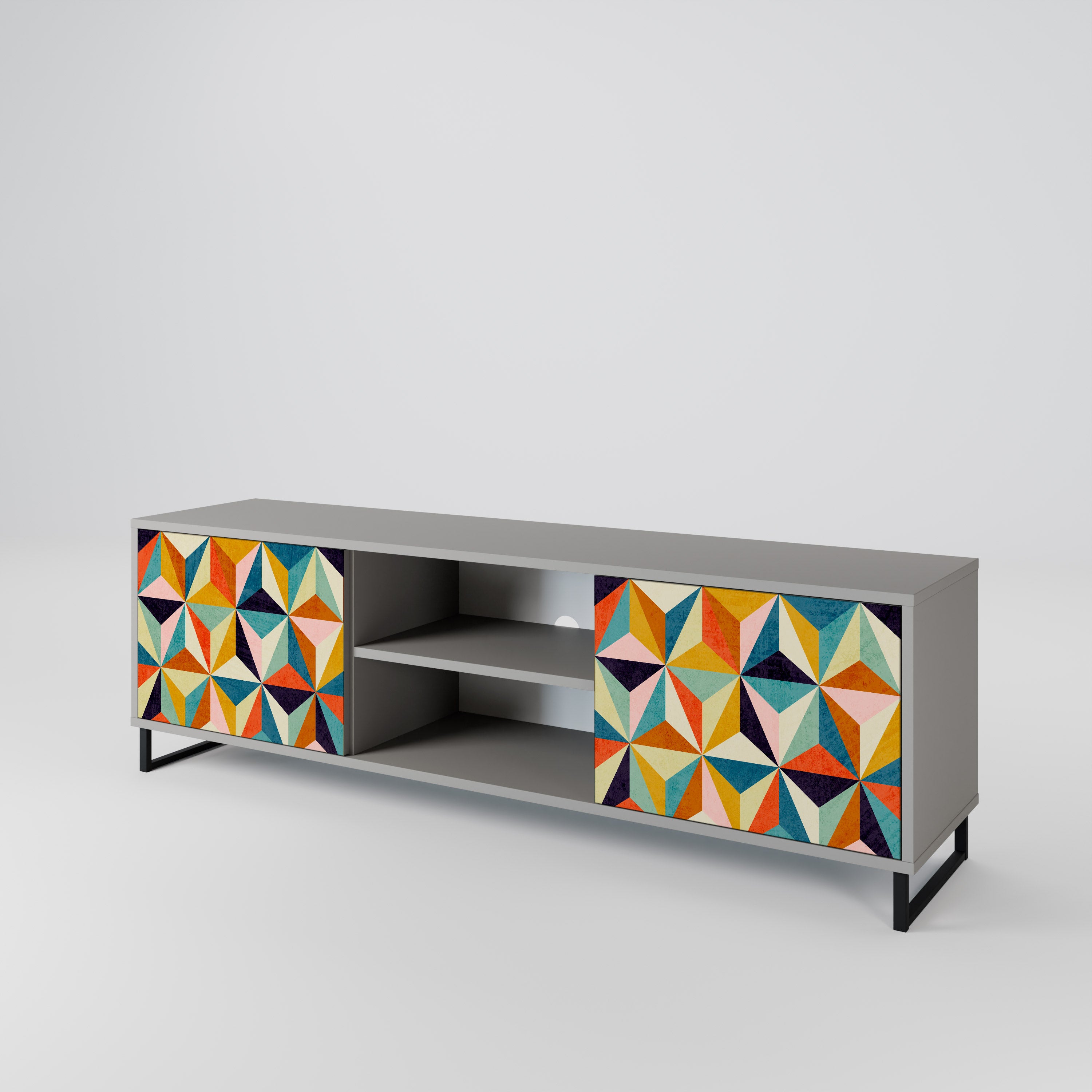 TESSELATE TREASURES 2-Door TV Stand in Grey Finish