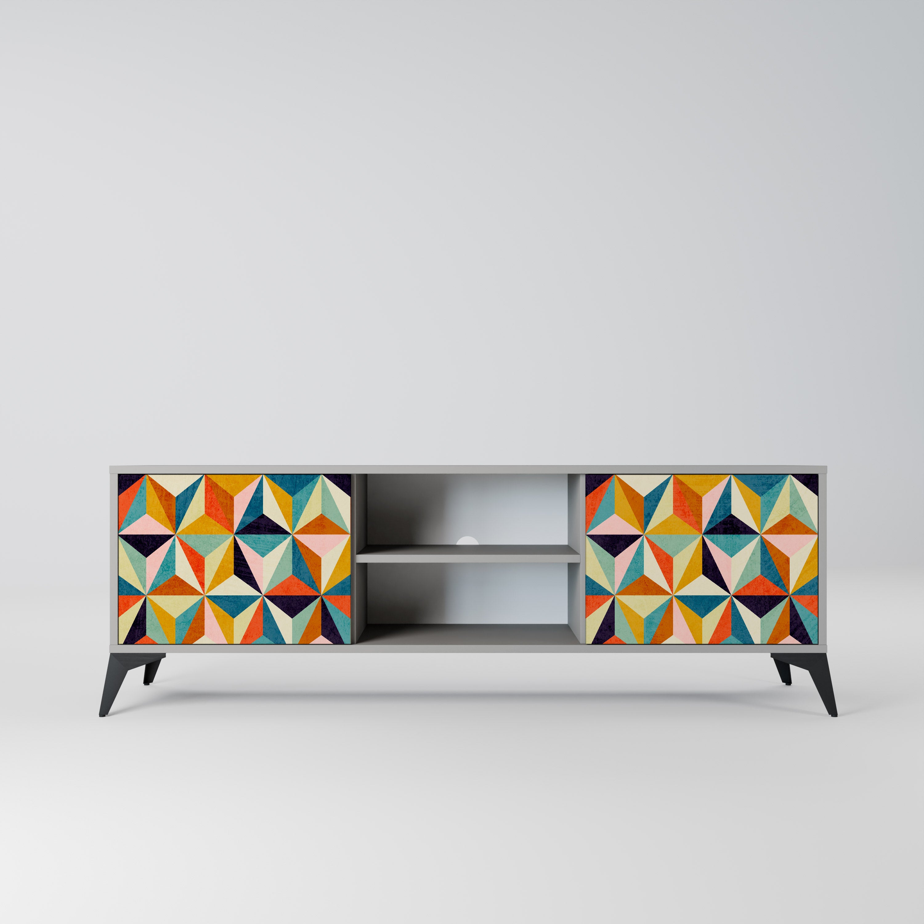 TESSELATE TREASURES 2-Door TV Stand in Grey Finish