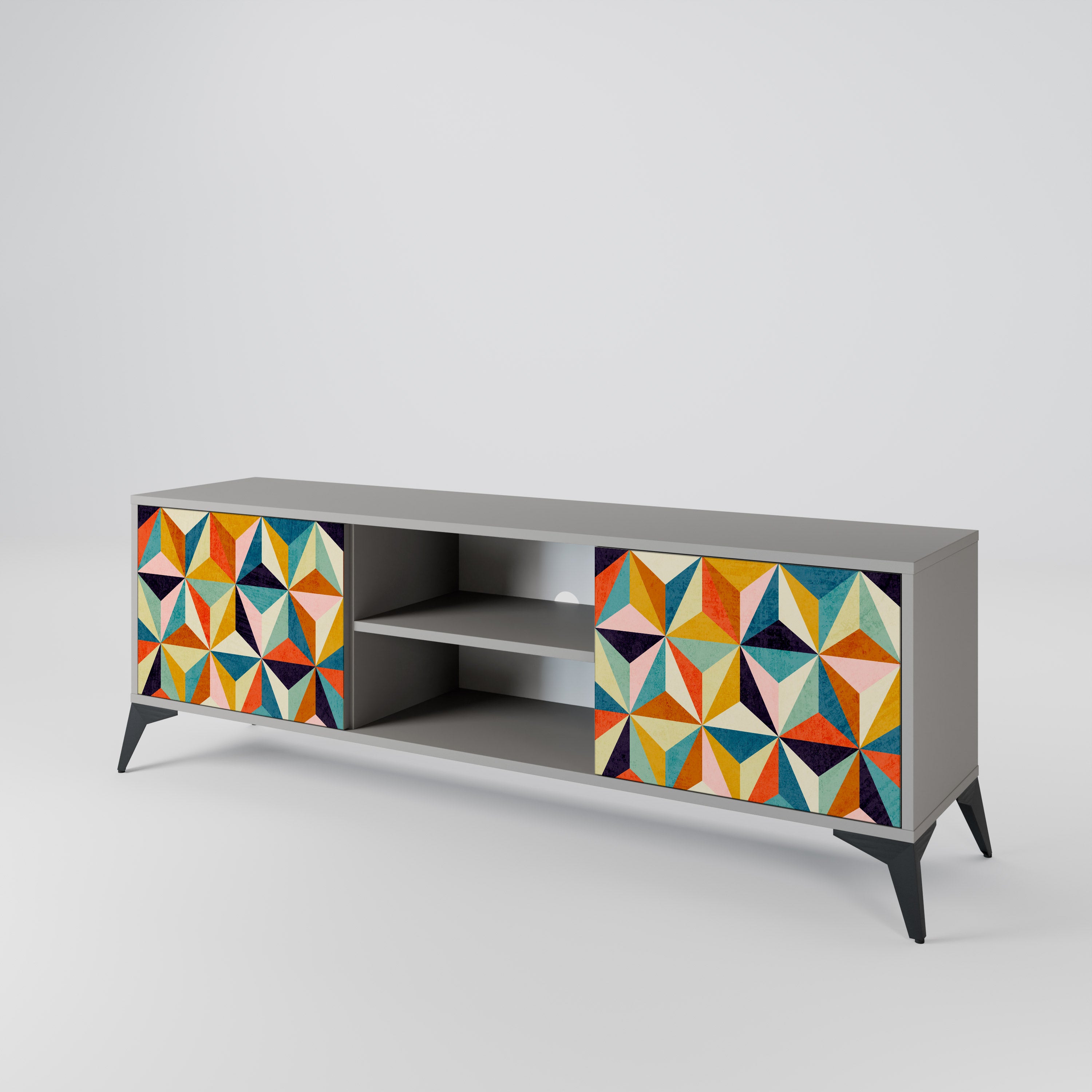 TESSELATE TREASURES 2-Door TV Stand in Grey Finish