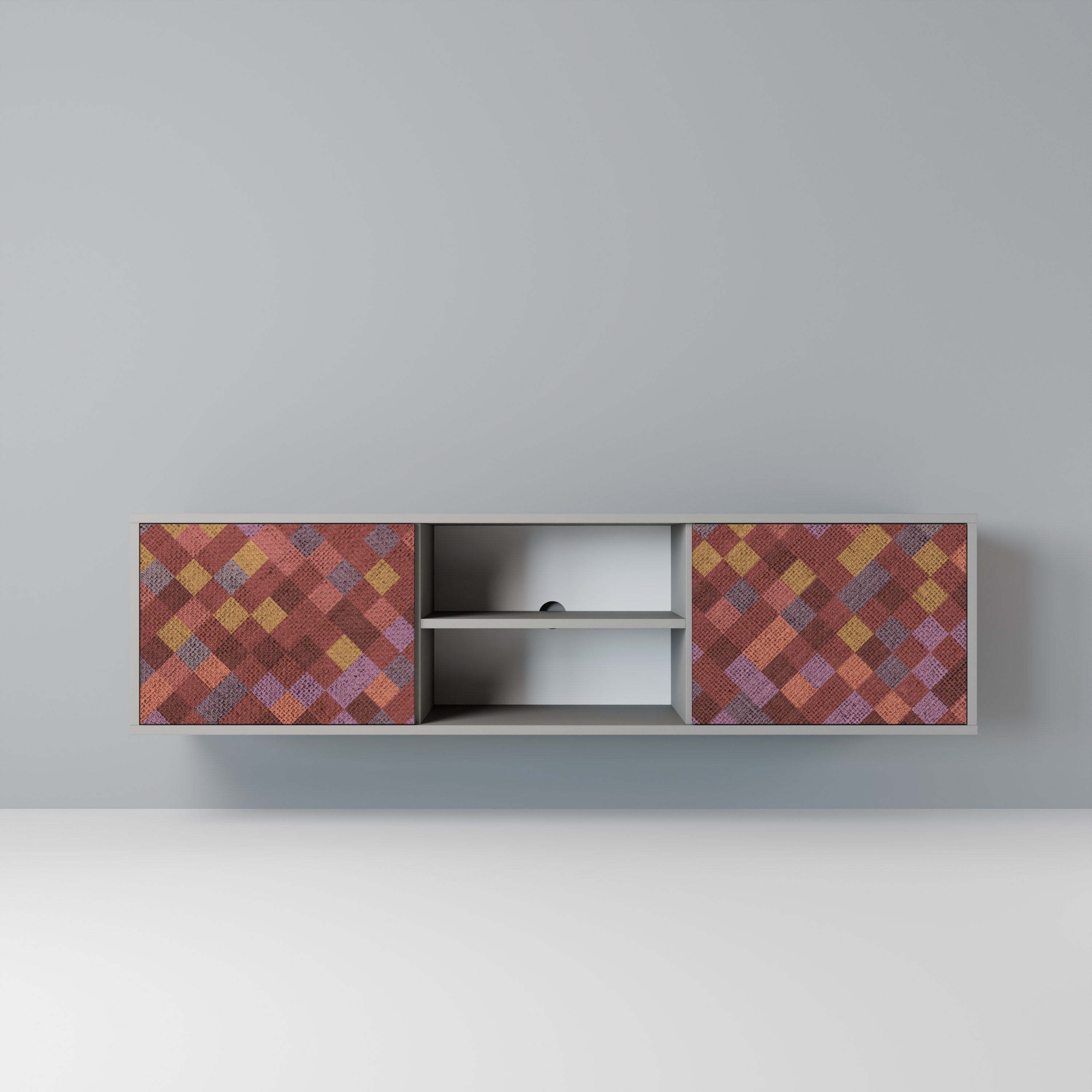 PAINTED SQUARES 2-Door TV Stand in Grey Finish