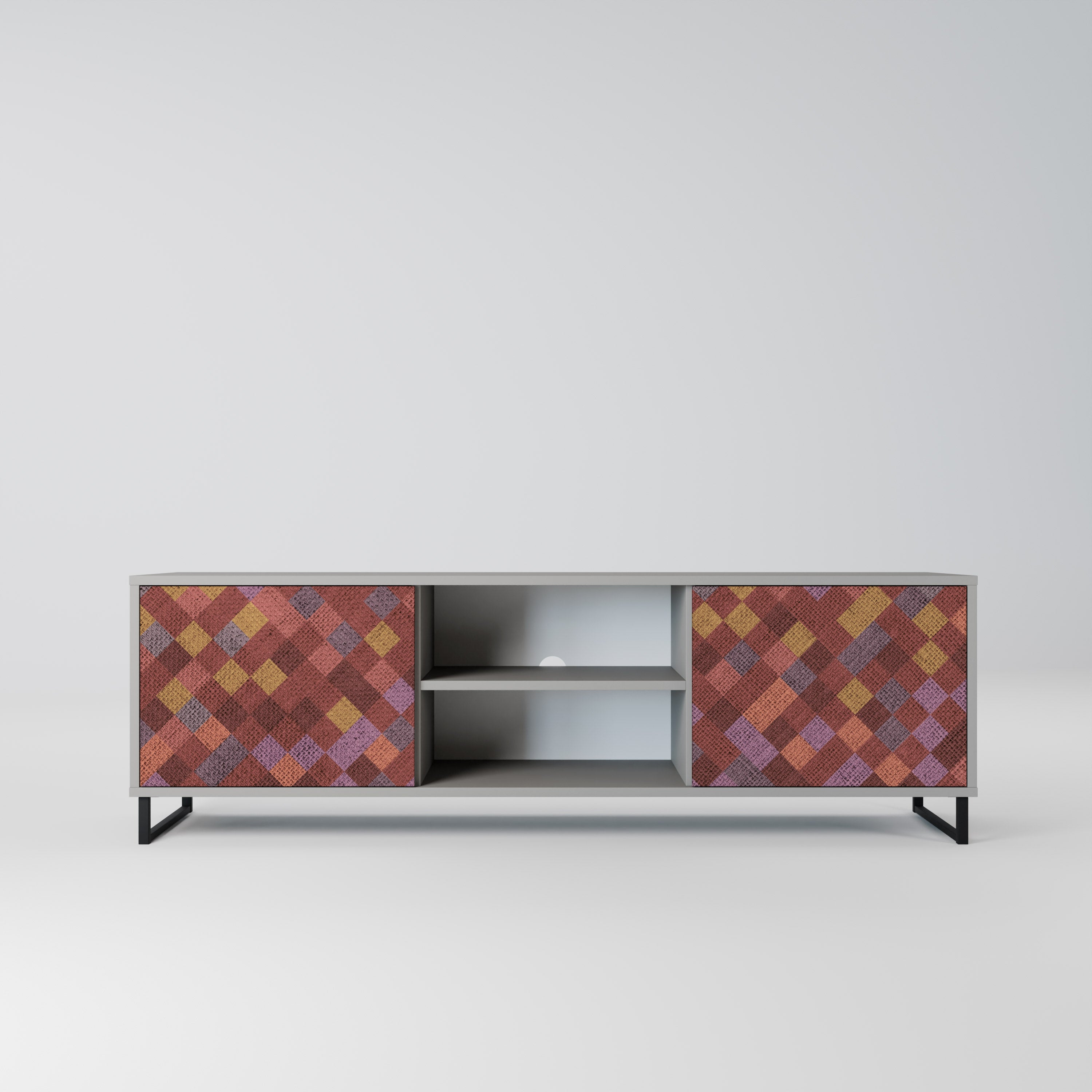 PAINTED SQUARES 2-Door TV Stand in Grey Finish