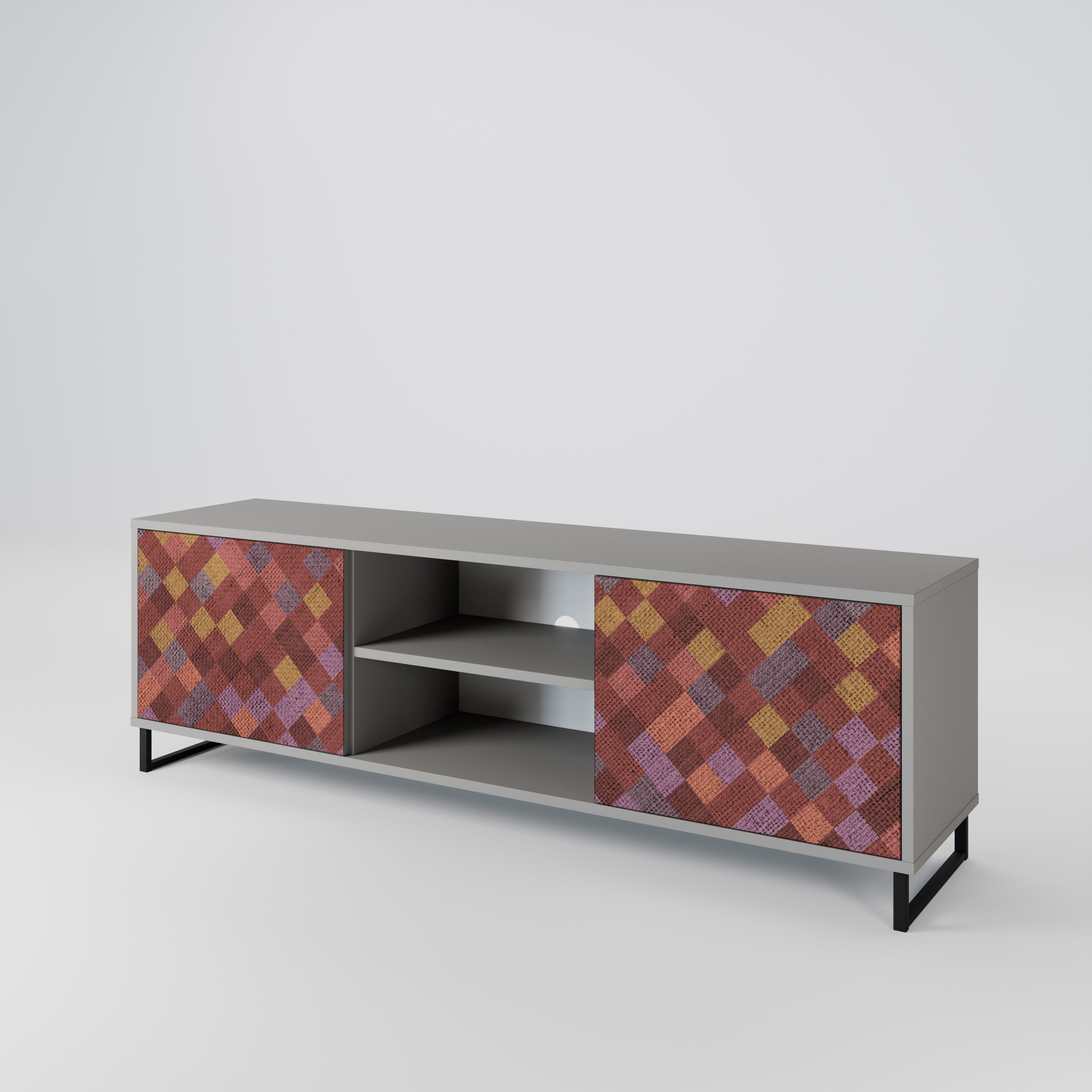 PAINTED SQUARES 2-Door TV Stand in Grey Finish
