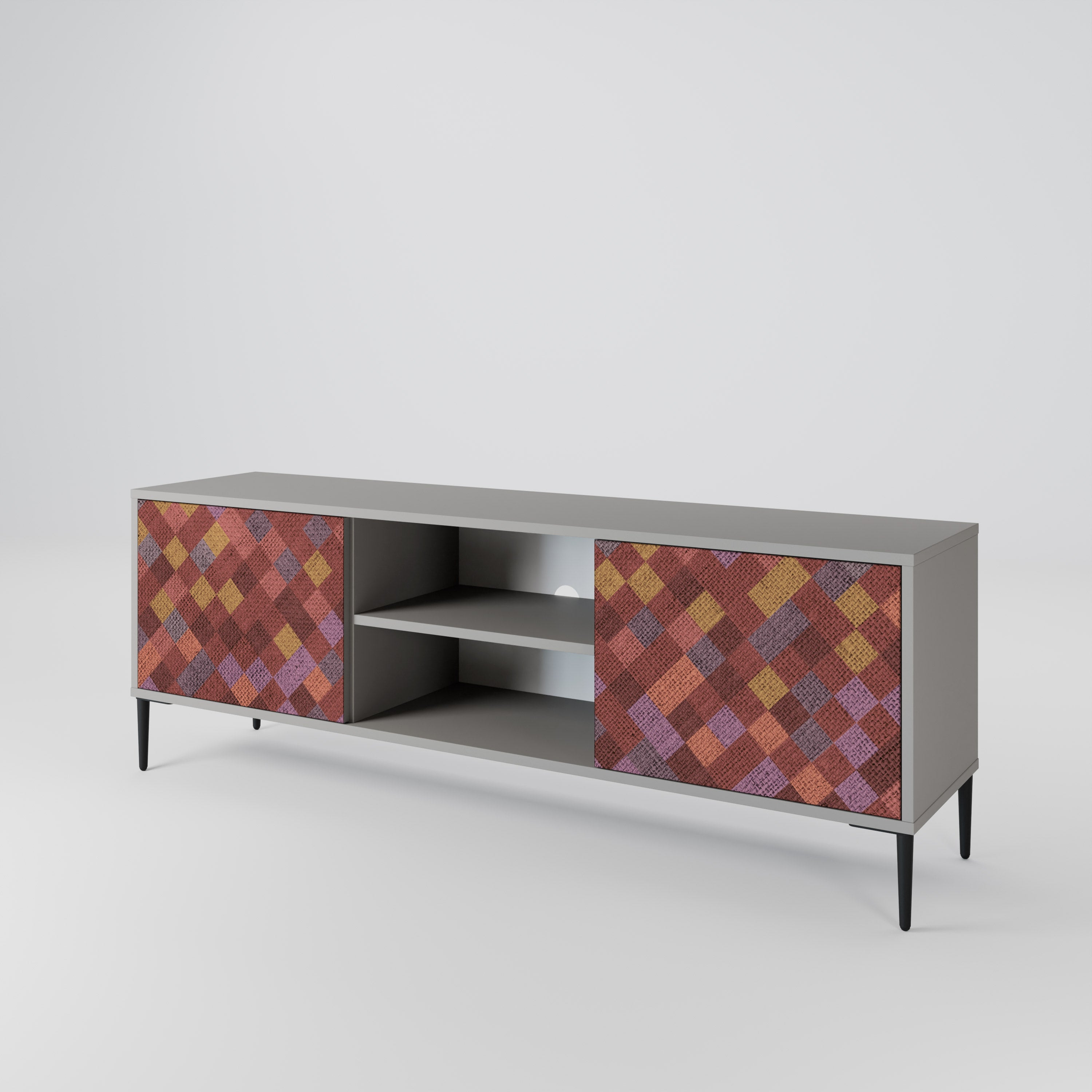 PAINTED SQUARES 2-Door TV Stand in Grey Finish