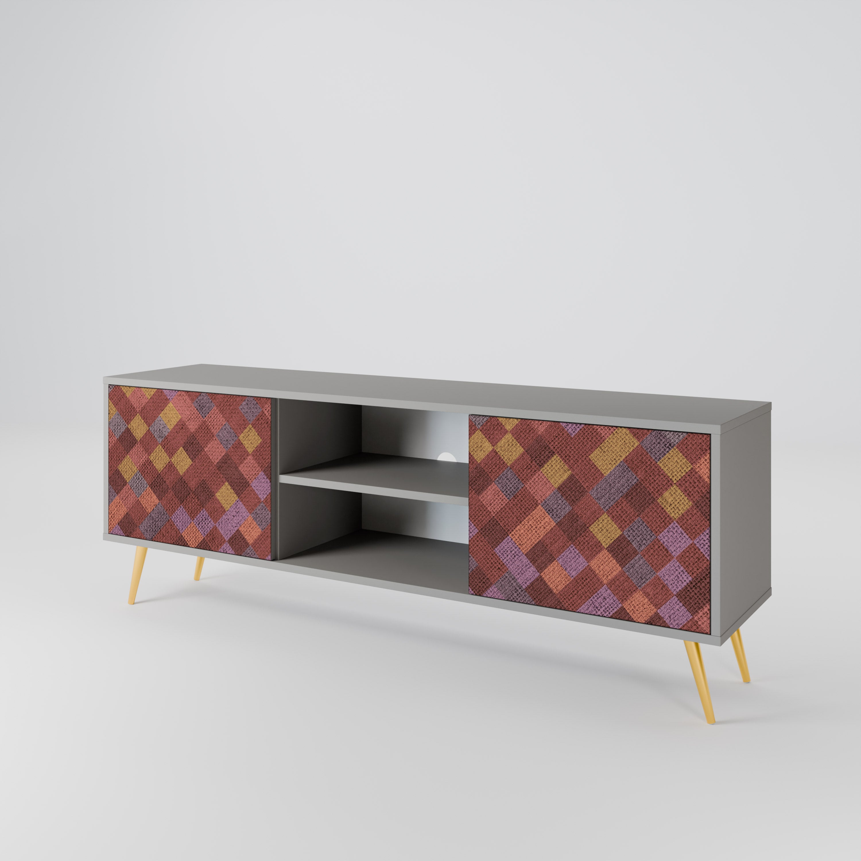 PAINTED SQUARES 2-Door TV Stand in Grey Finish